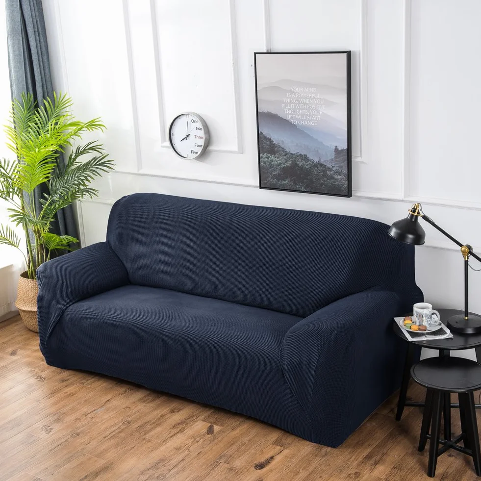 Grube pokrowce na sofę 1 2-3-4-osobowa żakardowa sofa pokrowiec antypoślizgowy łatwe dopasowanie dziewiarski poliester spandex tkanina stretch wszystkie pory roku ochraniacz na kanapę (2-osobowa: 140-185 cm, niebieski)