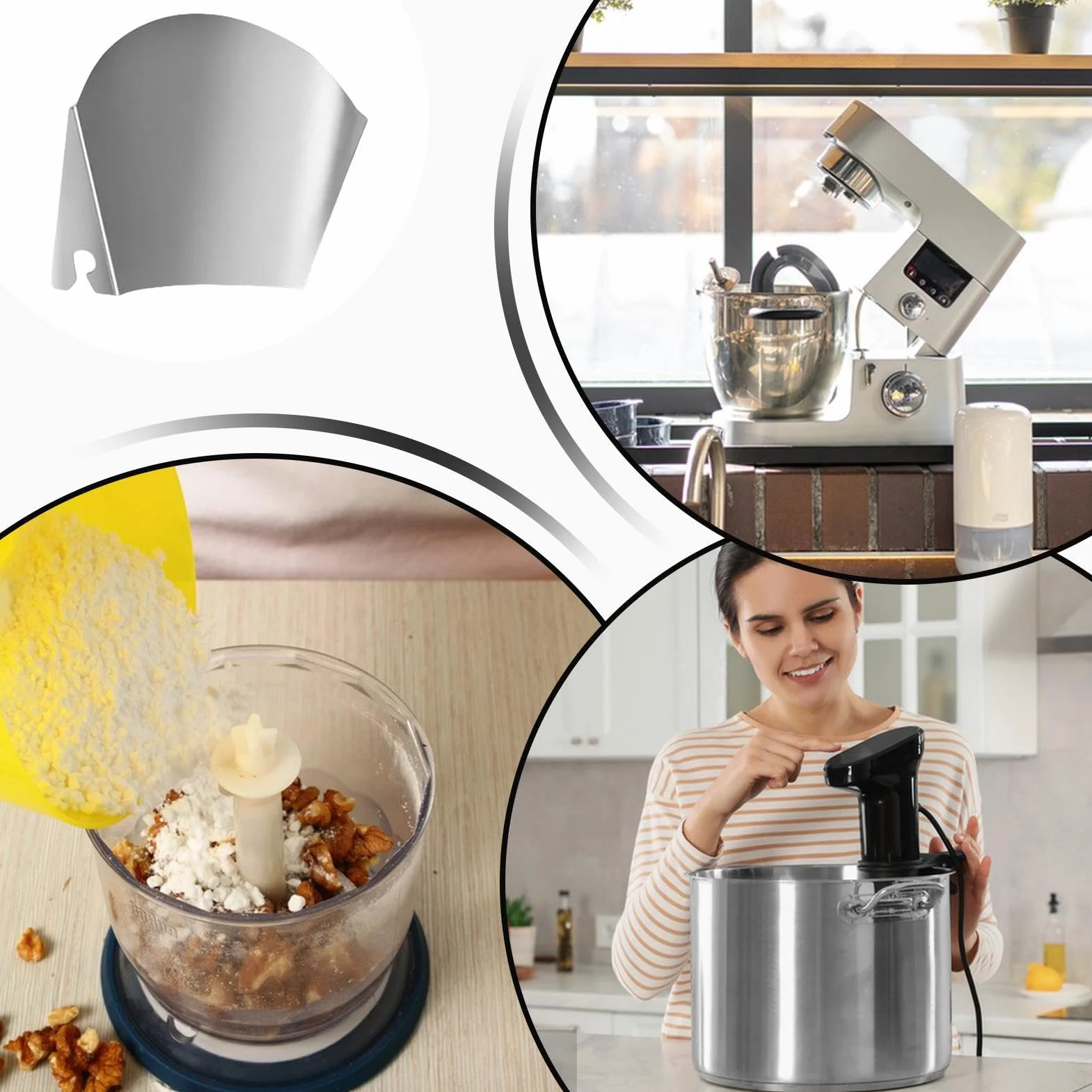 Kitchen Mixer Pouring Shield, Anti-Splash Pour Chute, Stainless Steel Splatter Guard, Protective Mixer Cover, Versatile Kitchen Accessory 7.87x15.35 inches for Glass Bowl