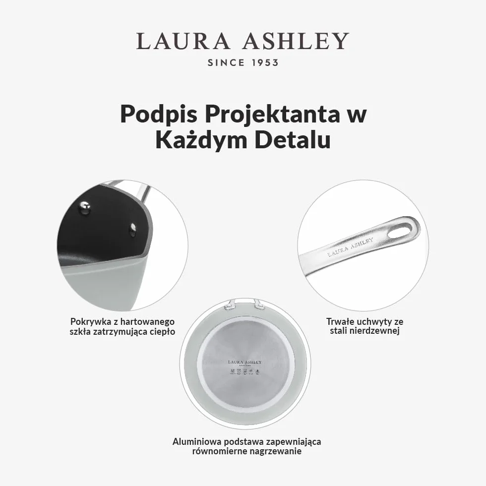 Laura Ashley 16cm Garnek do Mleka z Dziobkiem – 1,2 Litra Aluminiowy Mała Patelnia do Mleka, Bez PFOA/PFAS, Kompatybilny ze Wszystkimi Kuchenkami, Odporny na Pieczenie w Piekarniku i Mycie w Zmywarce