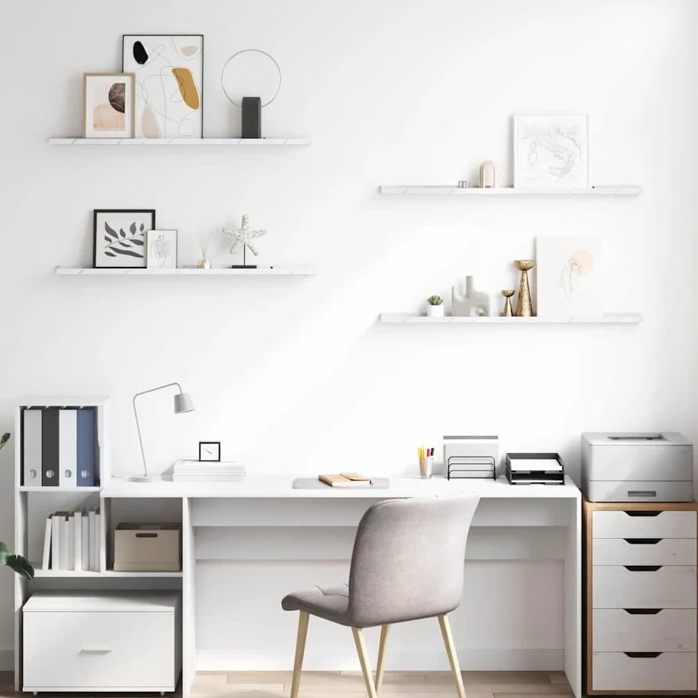 Regał ścienny, zestaw 4 sztuk, biały marmur z materiału drewnopochodnego, 100 x 9 x 3 cm, pływające jako półka ścienna, regał wiszący, do salonu, sypialni, biura, stabilne i modułowe