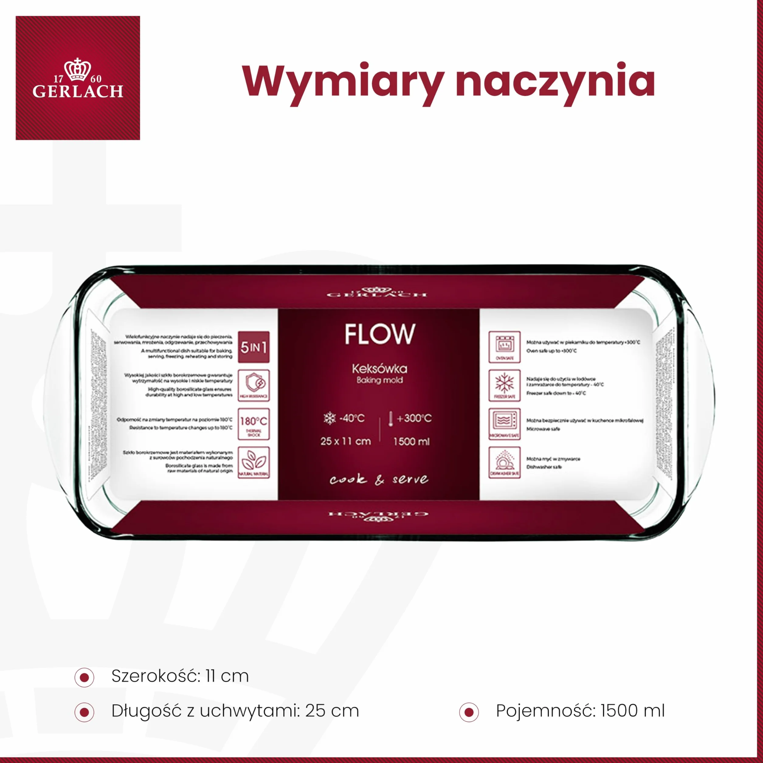 Gerlach 1760 Szklana Forma Do Ciasta Keksówka Naczynie Żaroodporne Odporne Na Wysokie Temperatury 1500 ml Flow