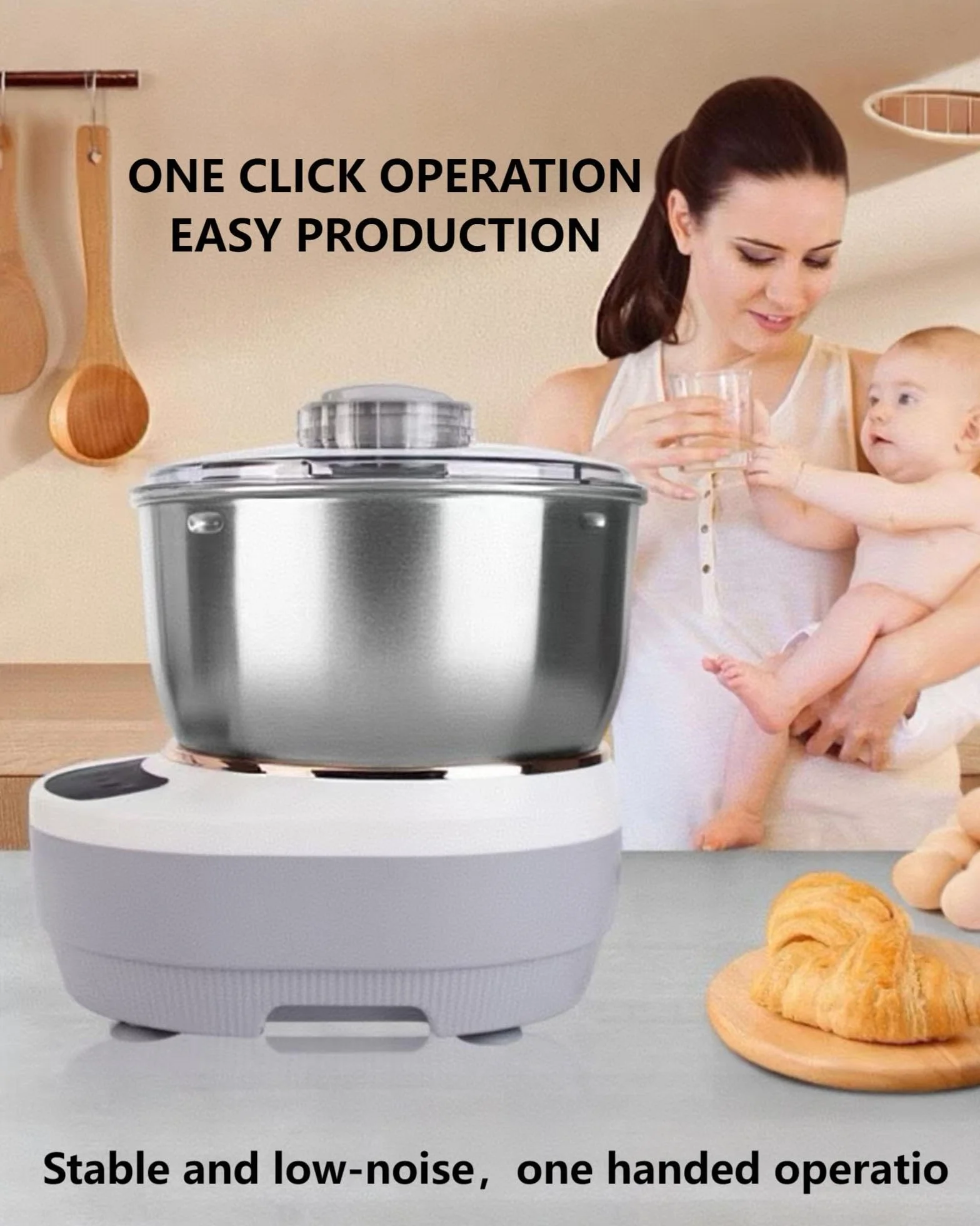 Elektryczna maszyna do ciasta z funkcją fermentacji, synchronizacją mikrokomputera, przednim panelem dotykowym, 6.3qt (7L), stal nierdzewna 304, używana do chleba, pizzy, naleśników, ciasta
