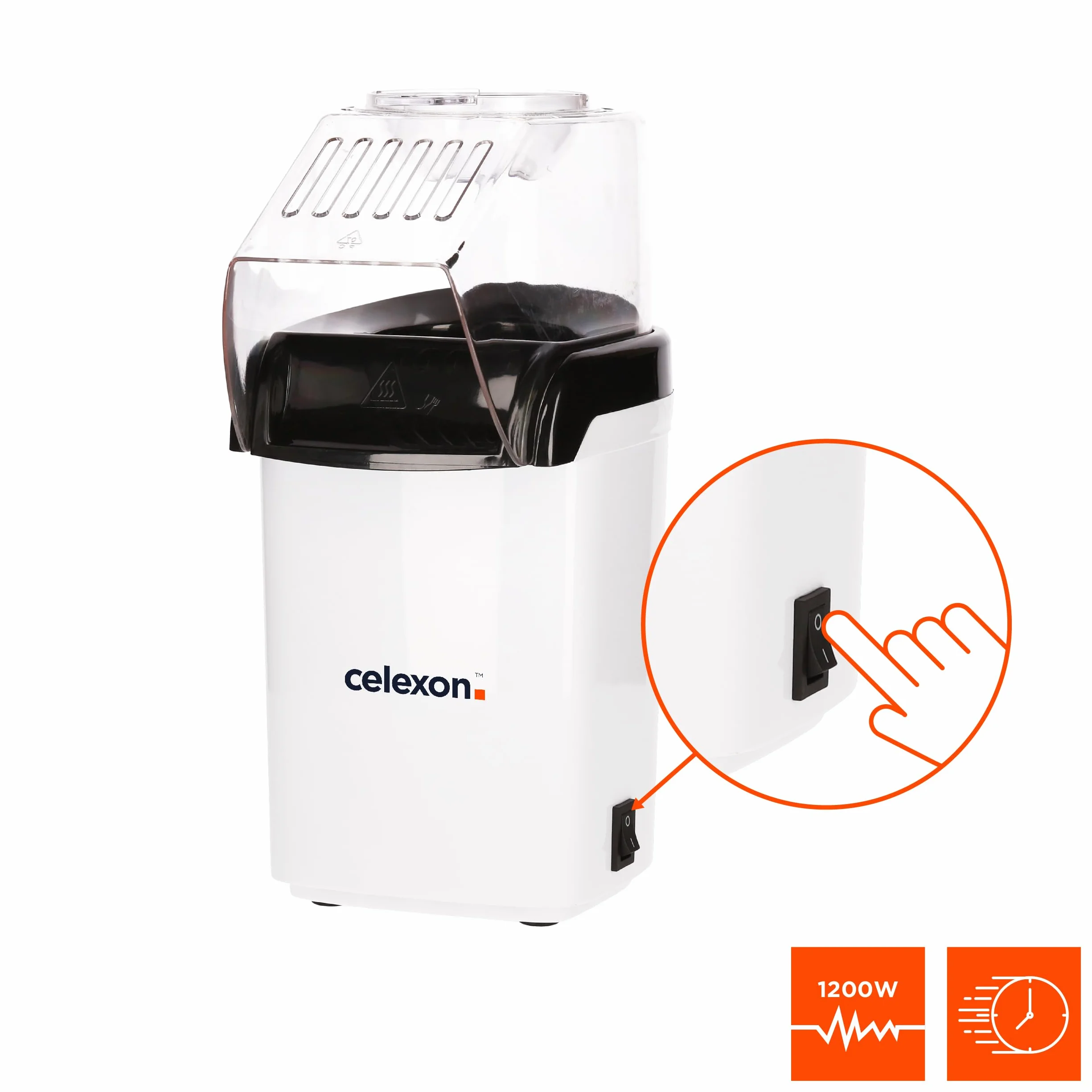 celexon CinePop CP150 maszyna do popcornu 13x19x29 cm 900 g biała bez oleju
