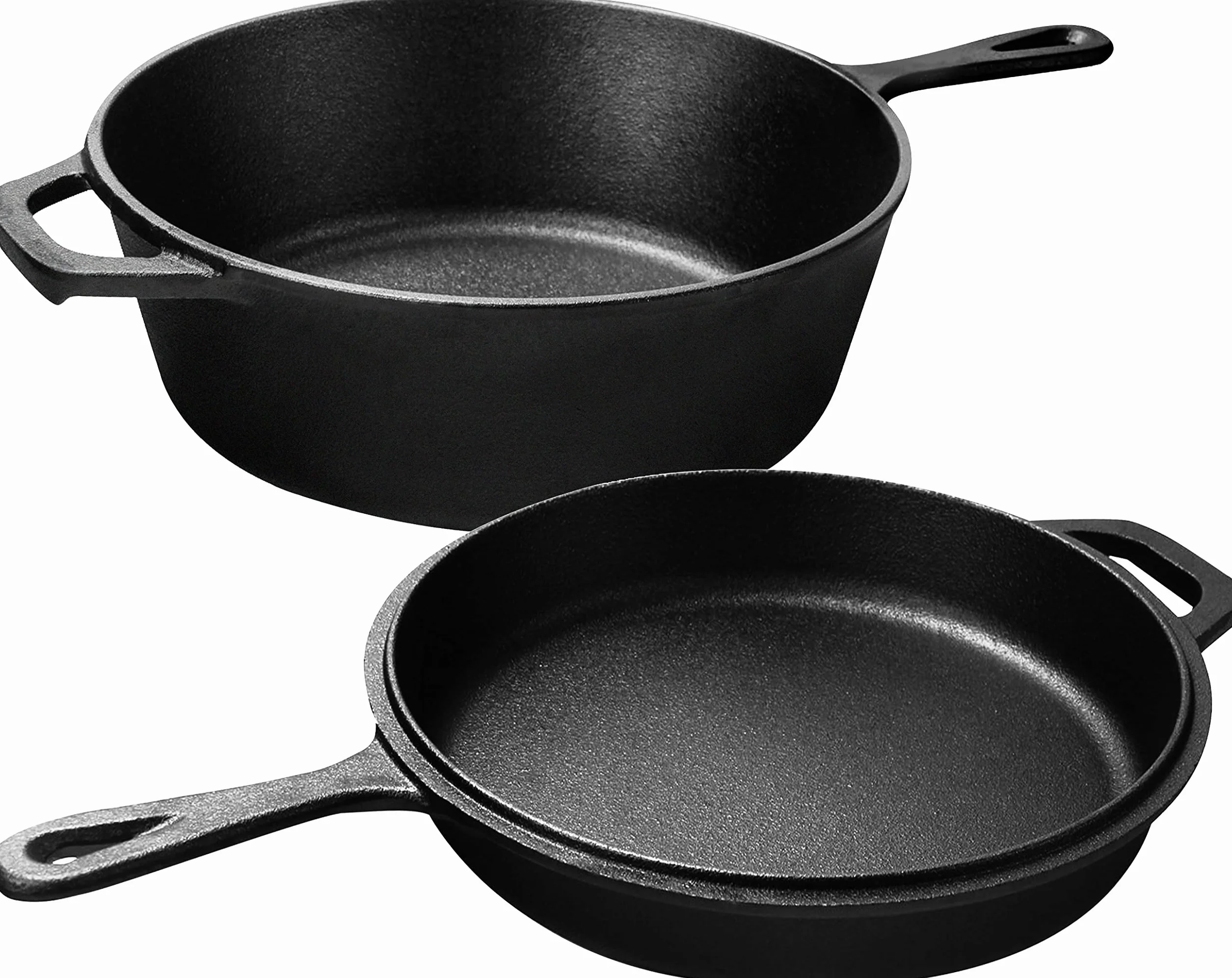KICHLY Wstępnie solony holenderski kocioł do piekarnika - Dwufunkcyjne patelnie grillowe - bezpieczna żeliwna kuchenka kombinowana do kuchenki, kempingu, wewnątrz i na zewnątrz - zestaw do gotowania 3L/3.2 Quart (2 w 1)