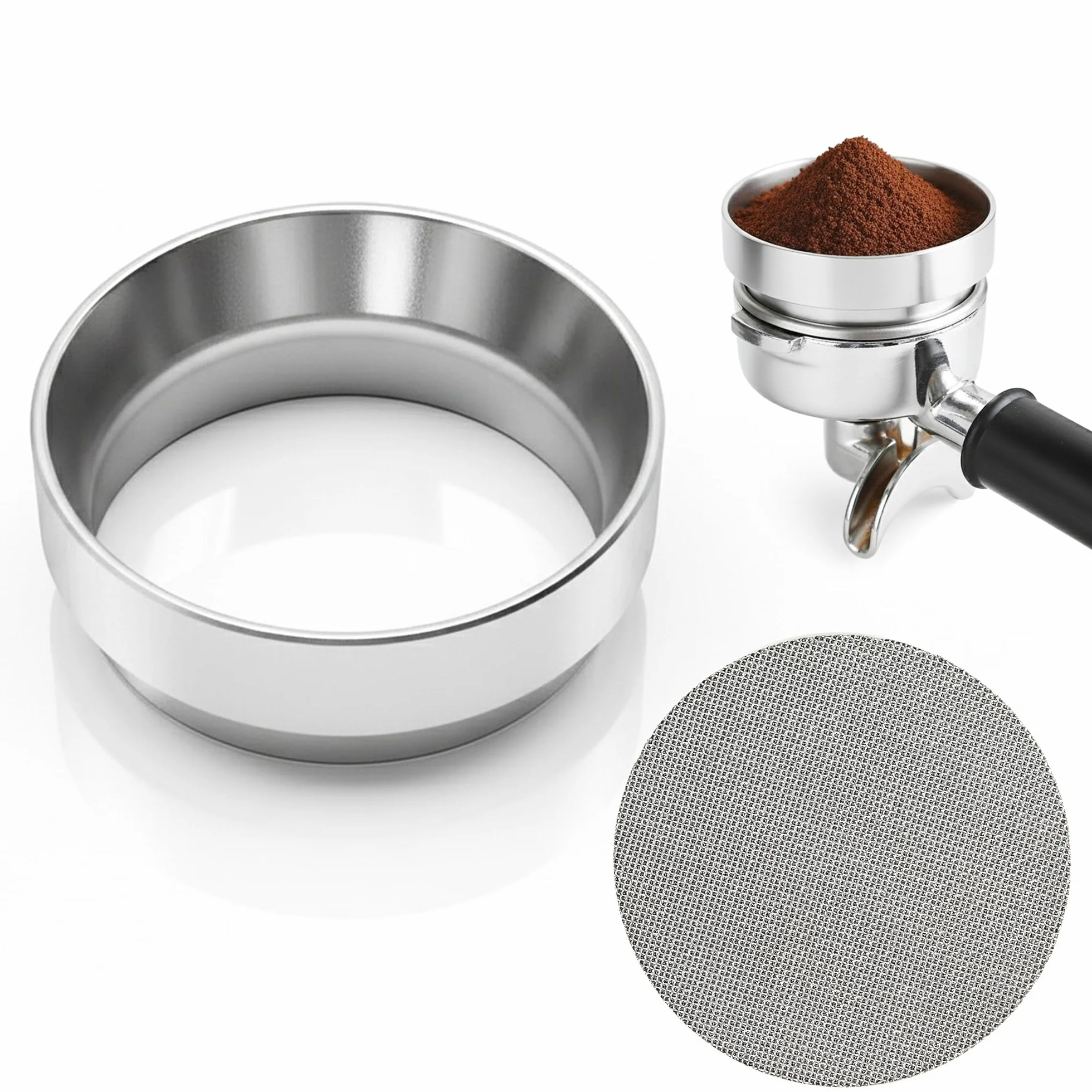 Pierścień dozujący do kawy 51 mm z sitkiem puck 51 mm, magnetyczny lejek dozujący, akcesoria do espresso dla baristy, domu, dokładne napełnianie zmielonej kawy (stal nierdzewna)