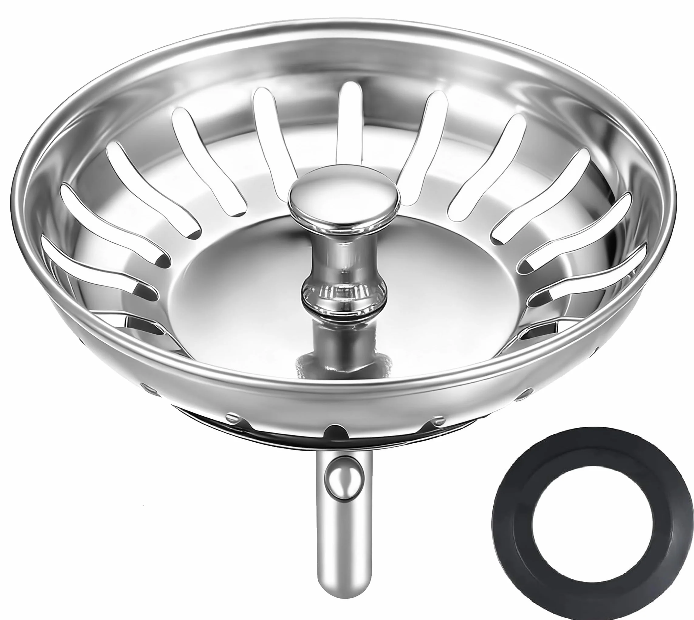 HUAERSICO Wymienny korek do zlewu kuchennego ze stali nierdzewnej, 80 mm, sitko do zlewu kuchennego do żywności, dwie zapasowe uszczelki