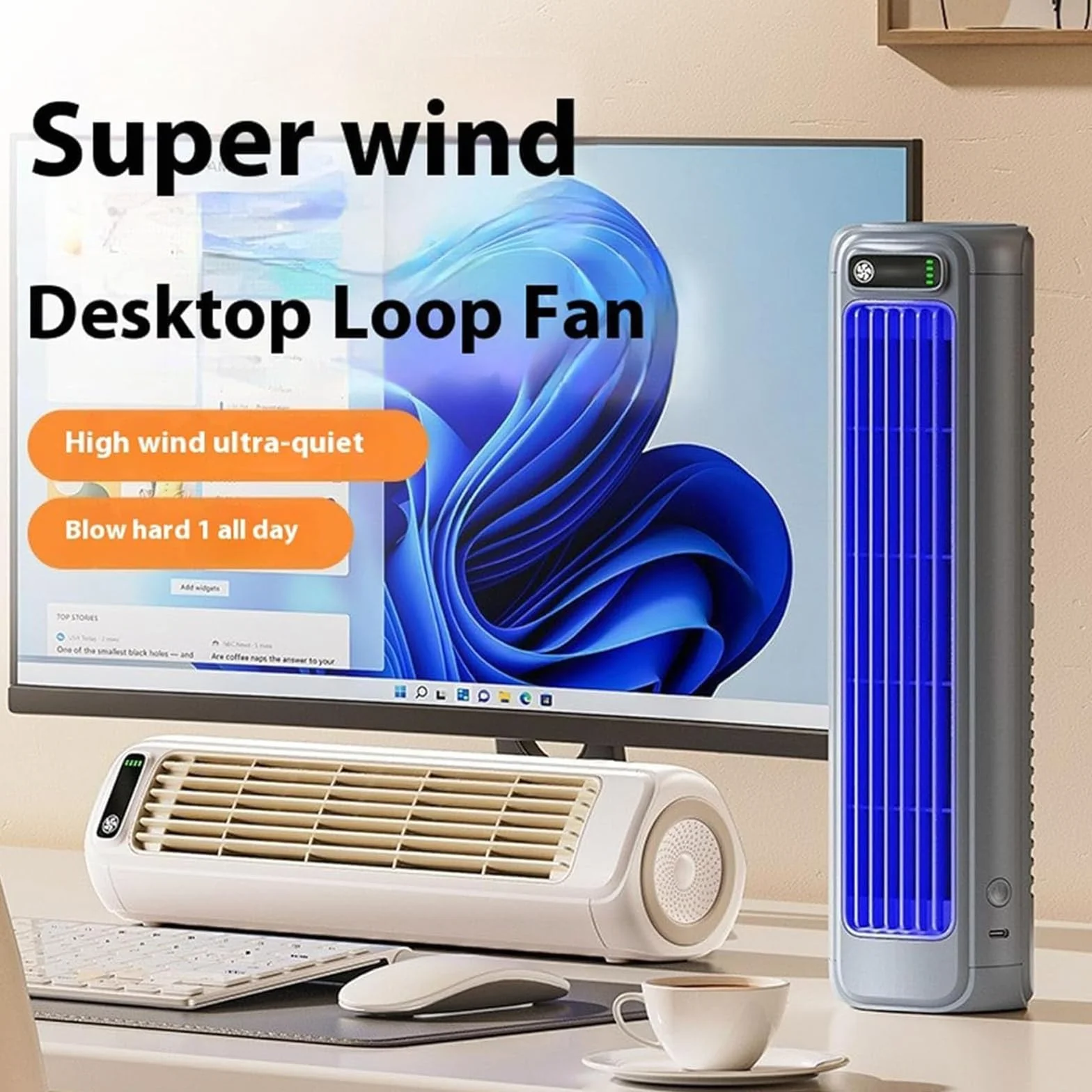 Cooling Ace Przenośny klimatyzator z wentylatorem chłodzącym 3 prędkości, ekran dotykowy LED, ładowanie USB