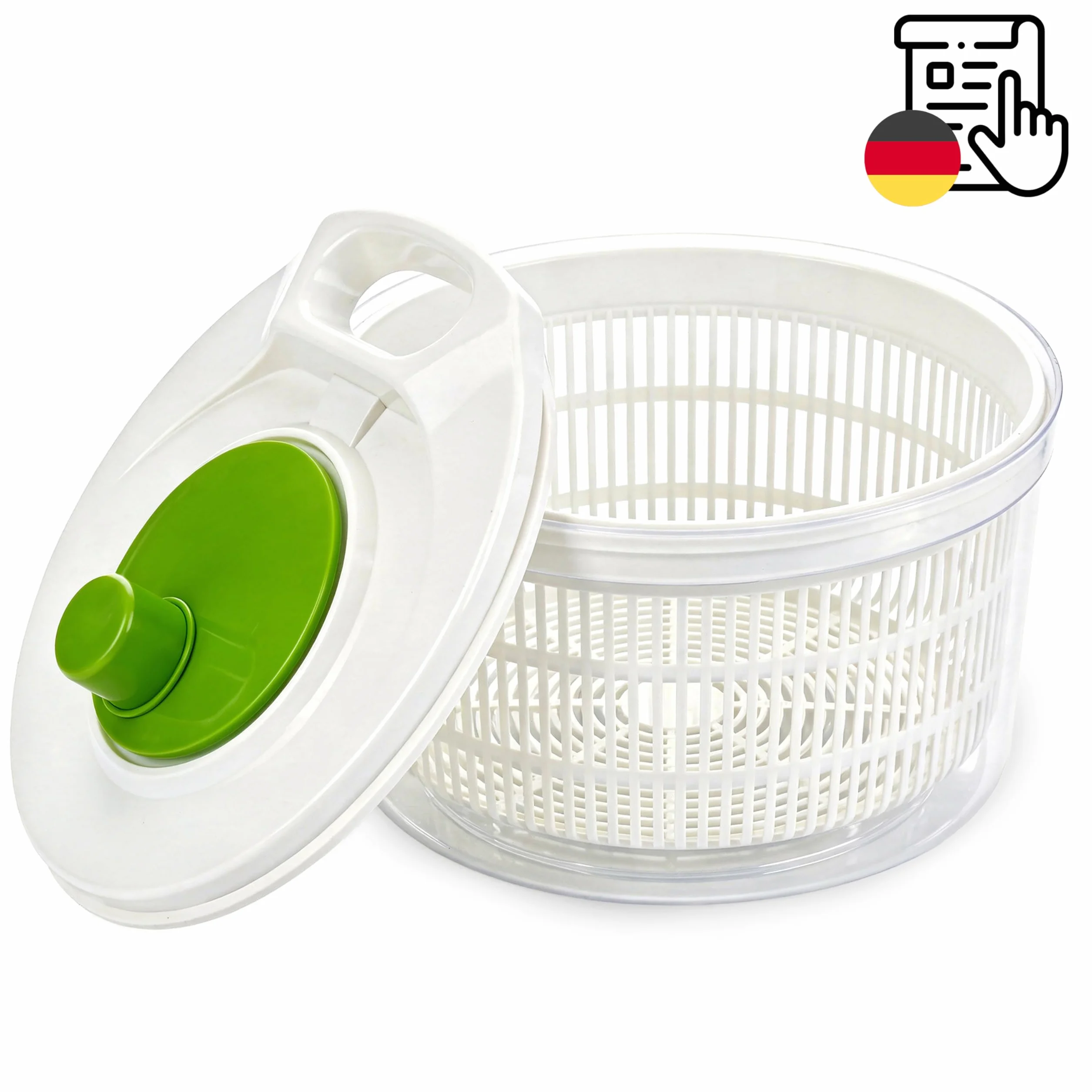 Retoo Wirówka do sałaty z sitkiem i pokrywką, pojemność 2,5 l, miska do sałaty, suszarka do sałaty, warzyw i owoców, pomocnik kuchenny, tworzywo sztuczne, nie zawiera BPA, przezroczysta, zielona