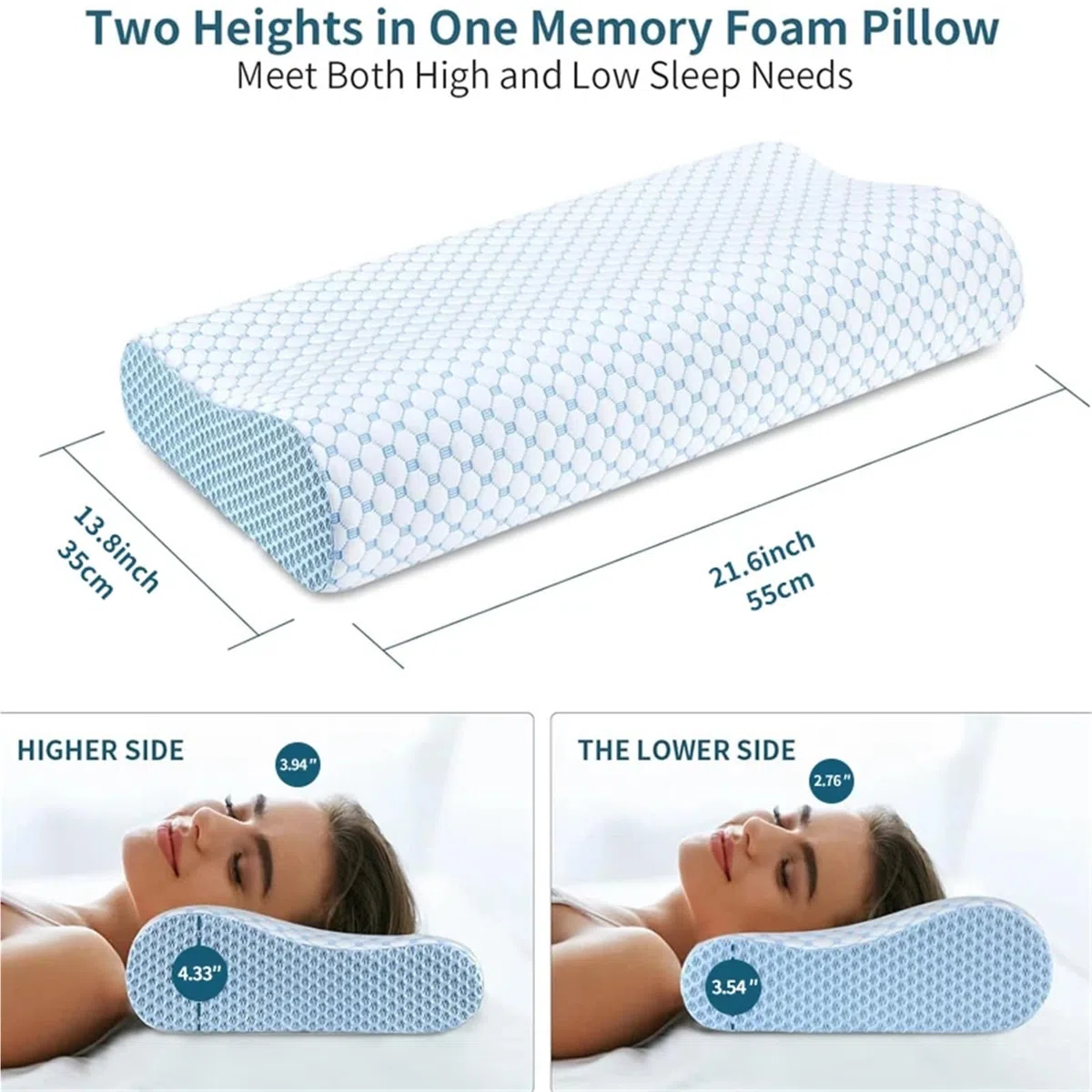 XANAYXWJ Poduszka z pianki memory 1 szt. Poduszka z pianki memory Cool Feeling, ergonomiczna ortopedyczna szyjka macicy 2 w 1, podpórka do spania na szyję (niebieska (50x30 cm))