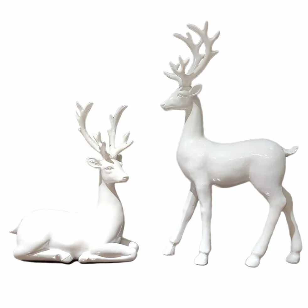 LYGBAOFUL Figurki, ozdoby samochodowe, statuetki, dekoracje ciast, dekoracje na ół, figurki zwierząt reniferów zestaw 2 sztuk, rękodzieło żywiczne para ozdoby jelenie, do akcentów wystroju domu salon