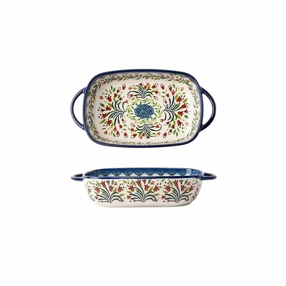Naczynia do pieczenia Blacha do pieczenia z uchwytem, ​​ceramiczna miska do zastawy stołowej w stylu retro, naczynie na sałatkę, wielofunkcyjna, duża pojemność