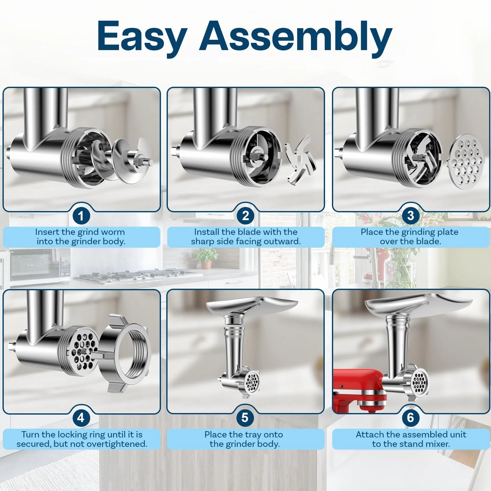 Młynek do Mięsa Mocująca do KitchenAid Miksera Stojącego - Przystawka do Maszynki do Mielenia Zywności z 4 Płytami Mielącymi, 2 Rurki do Nadziewania Kiełbasy, 2 Ostrzami Mielącymi firmy MMOBIEL