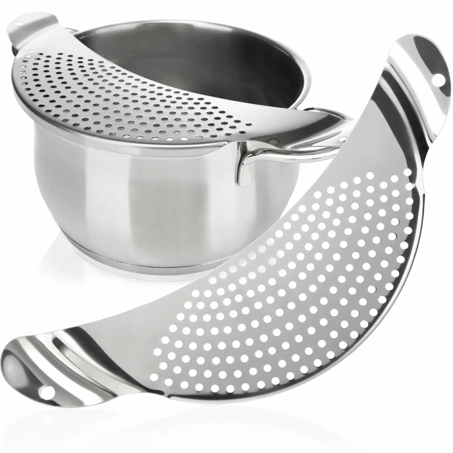 COM-FOUR® sitko do garnków - sitko w ksztalcie pólksiezyca - kratka ociekowa do misek, patelni i garnków 24 cm - pólokragle sitko, sitko do makaronu mozna myc w zmywarce, stal nierdzewna 430