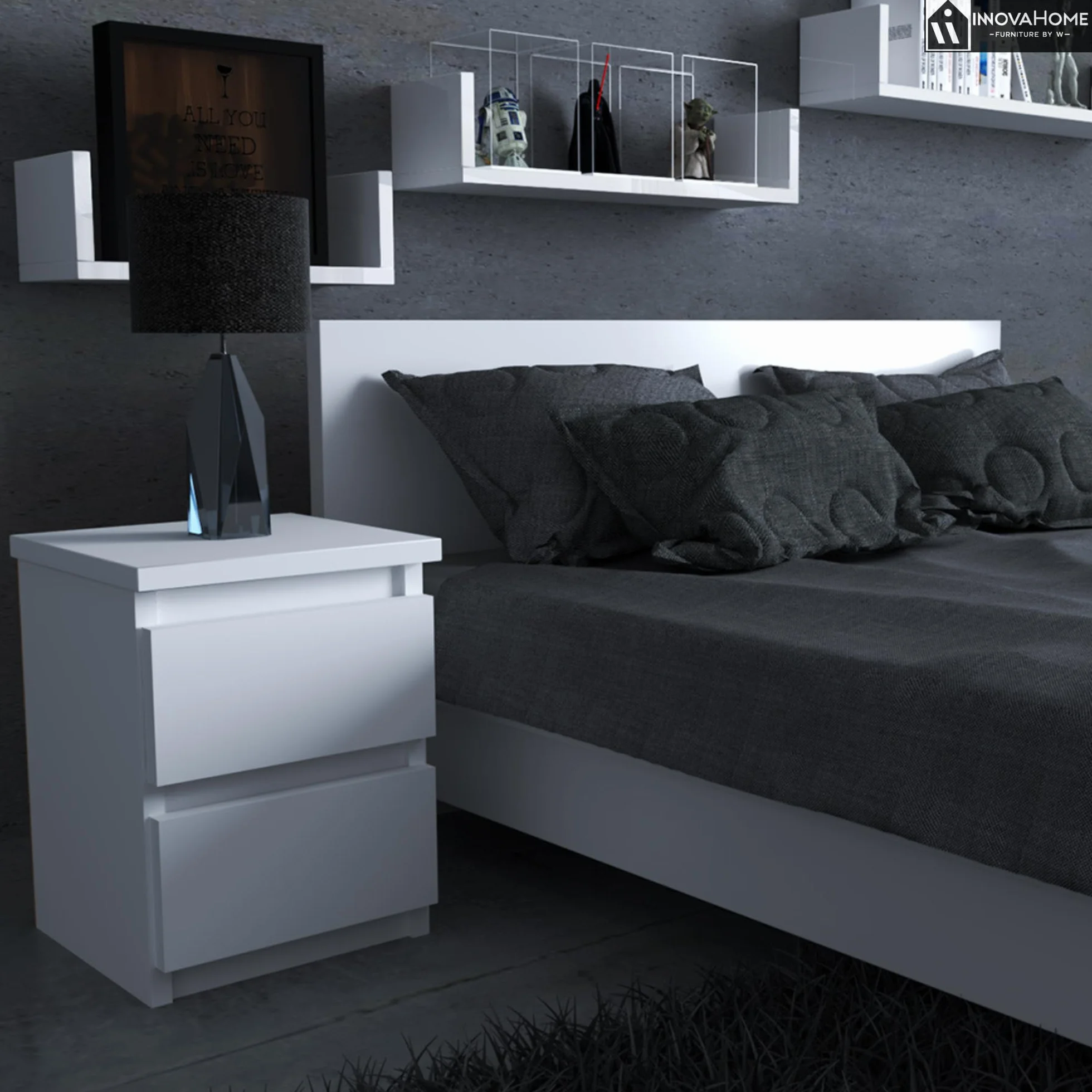 INNOVAHOME Regał ścienny, biały, zestaw 3 sztuk (80/60/40 cm) – regał wiszący w kształcie litery U, płyta 18 mm, niewidoczny montaż, półka ścienna i regał na książki do salonu