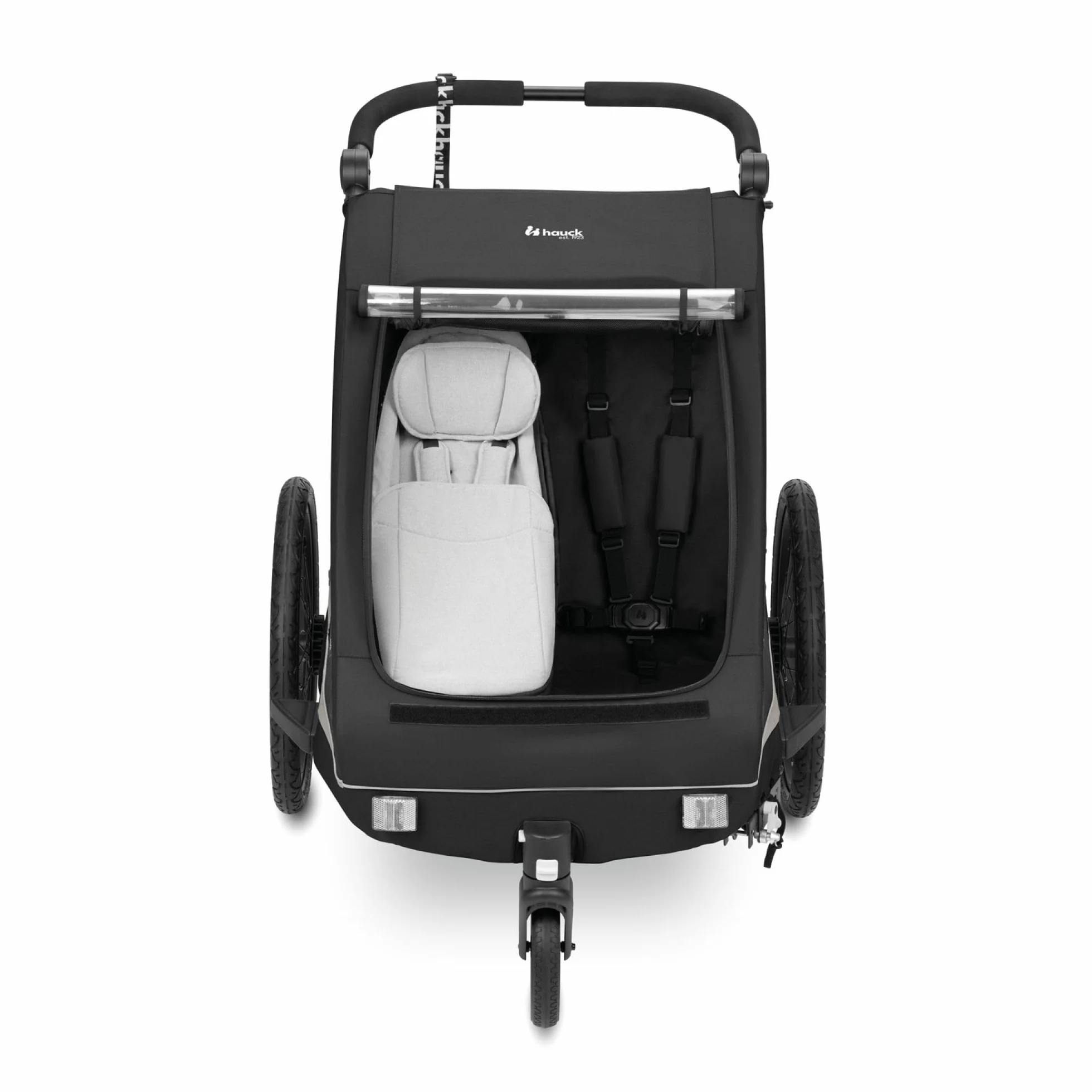 hauck Hamak dla niemowląt Velo Baby Lounger 2 dla Dryk Duo, Dryk Duo Plus & Bike N Walk Duo - fotelik dla noworodka od 1 miesiąca, z pokrowcem na nogi, kablem głowy, 5-punktową uprzężą - szary