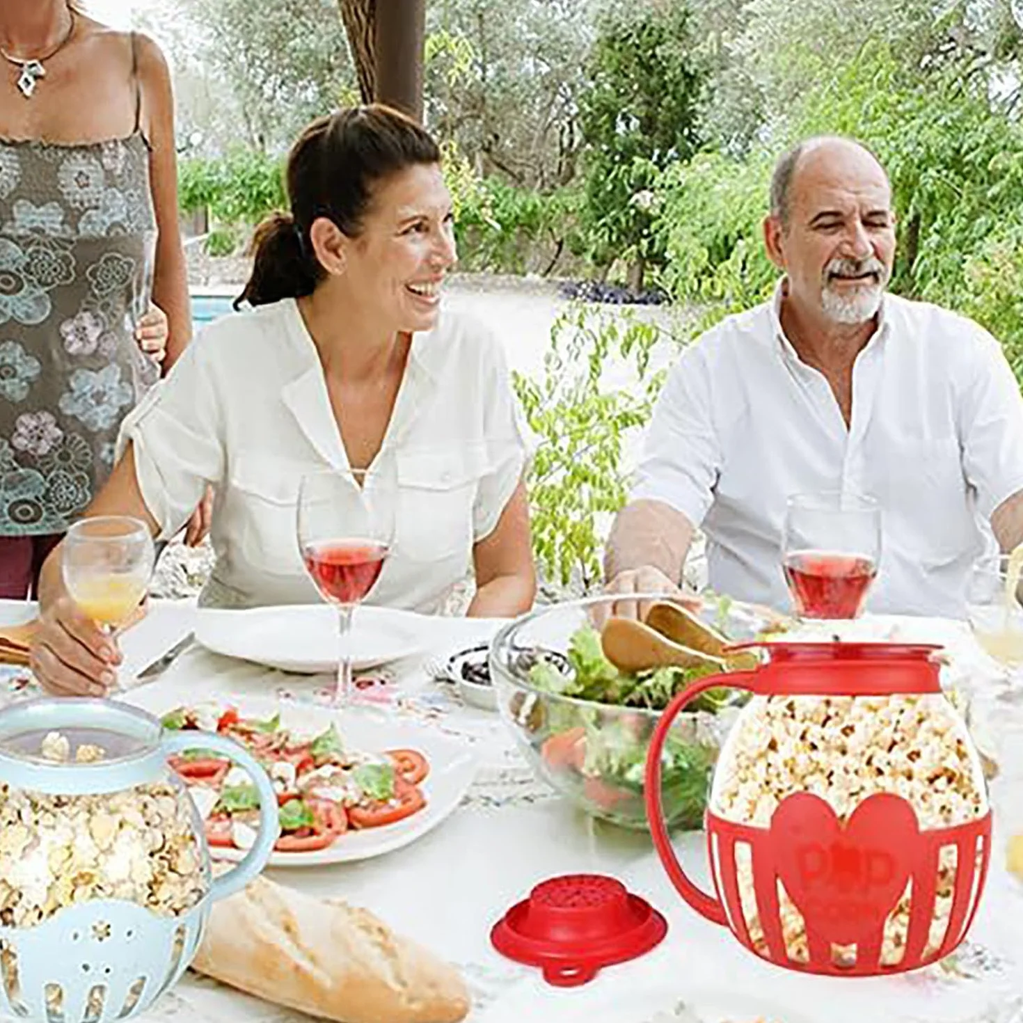 Maszyna do popcornu do kuchenki mikrofalowej, szkło borokrzemowe, czerwona