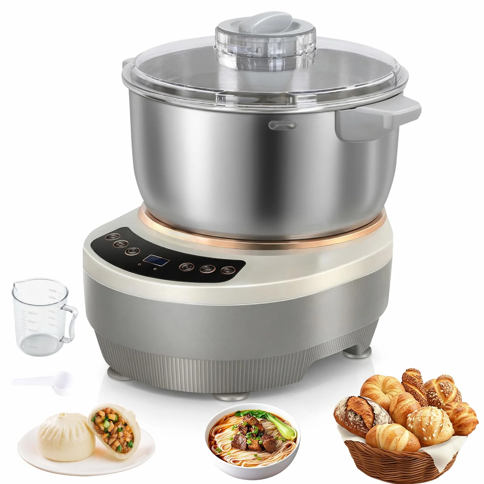 Maszyna do ciasta o dużej pojemności 7 l, 200 W, ze stali nierdzewnej 304, do pieczenia, ugniatania ciasta z termostatyczną funkcją fermentacji (25-38°C), do ugniatania ciasta