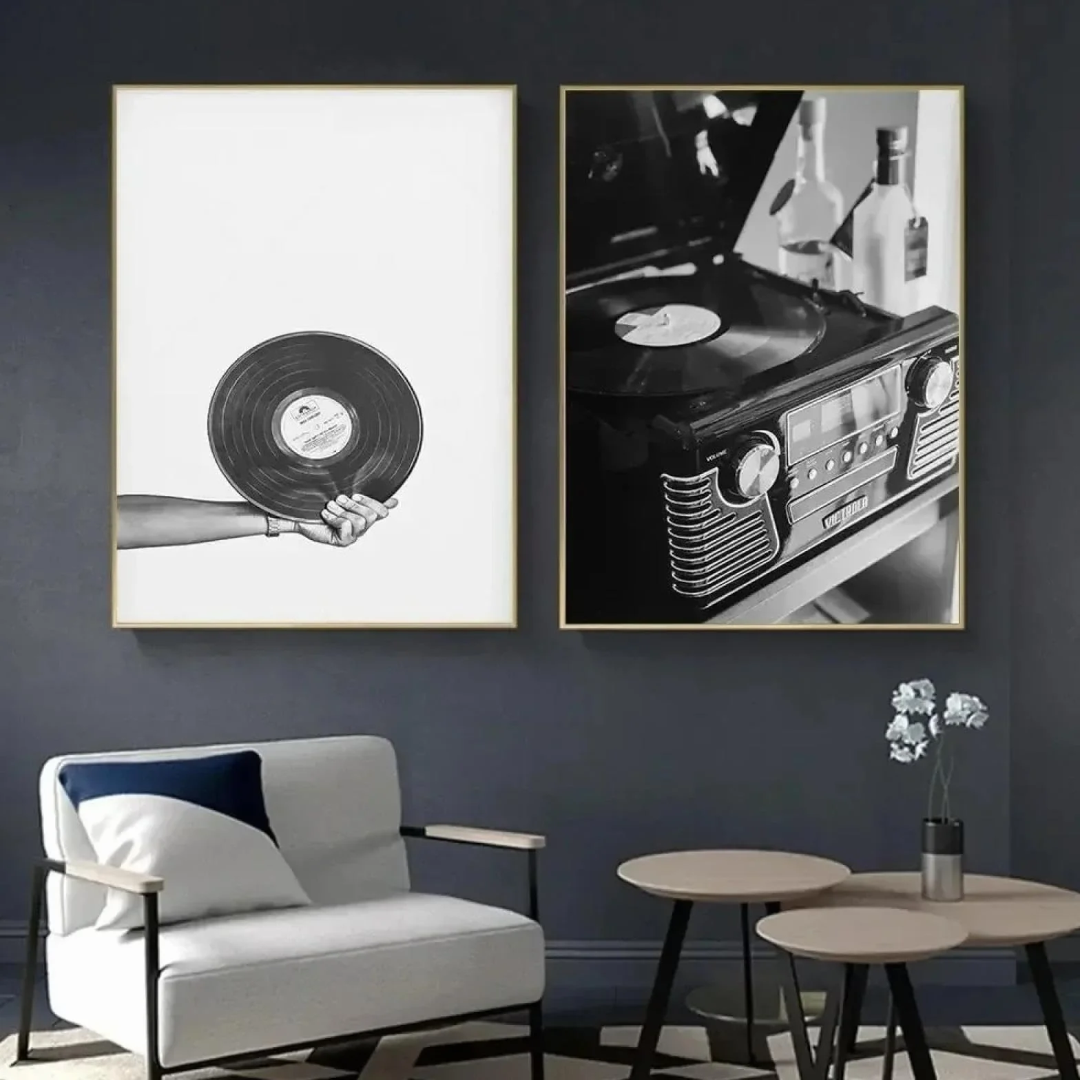 Retro płyta winylowa gitara plakat czarno-biały wydruki muzyczne sztuka ścienna obraz na płótnie nordycki obraz salon wystrój domu 60 x 90 cm x 2 ramki