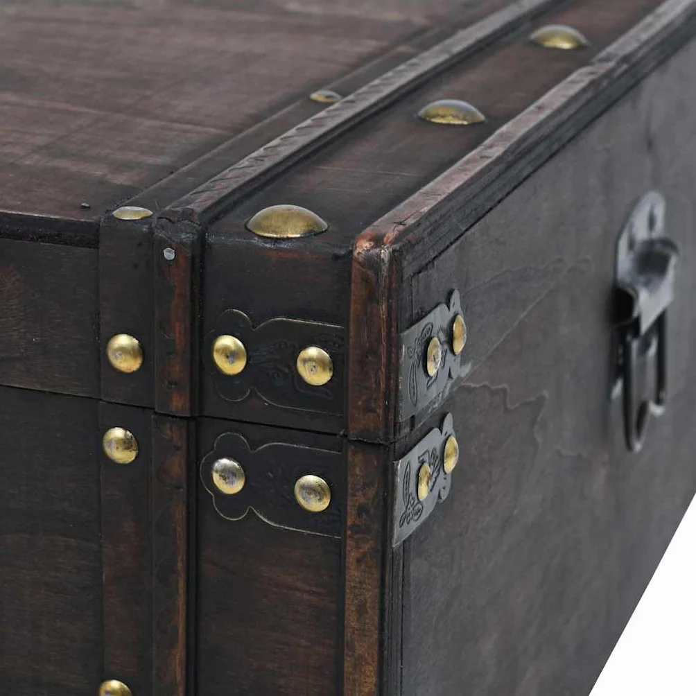 Hothingwell Stolik kawowy ze sklejki w stylu vintage 120x55x35 cm | Skrzynia do przechowywania, ławka, paski ze sztucznej skóry, elementy metalowe, łatwe zamknięcie