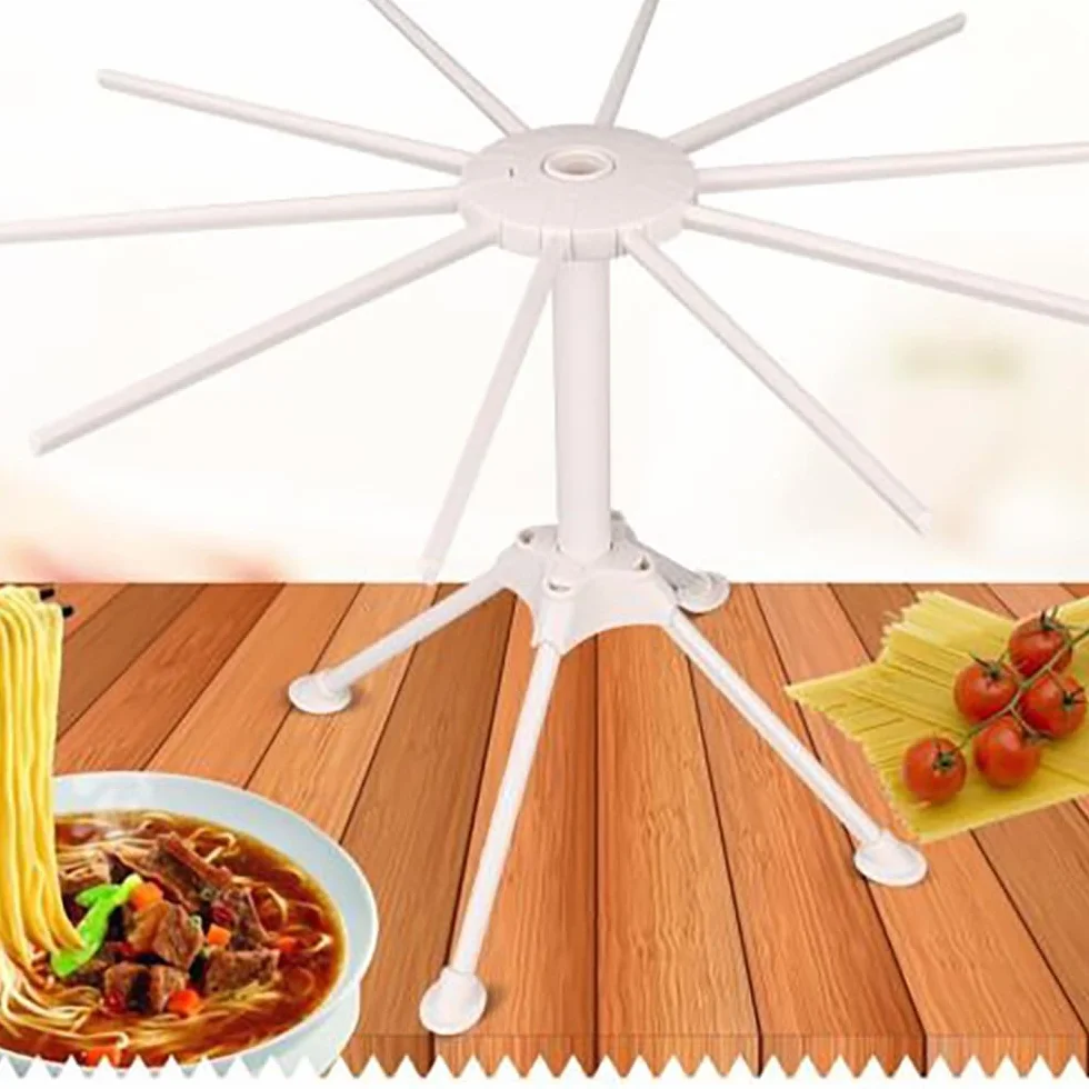 Suszarka do makaronu z 10 wysuwanymi ramionami – składany stojak do suszenia makaronu – suszarka do makaronu z tworzywa sztucznego – stojak na makaron do zawieszenia 2 kg, biała