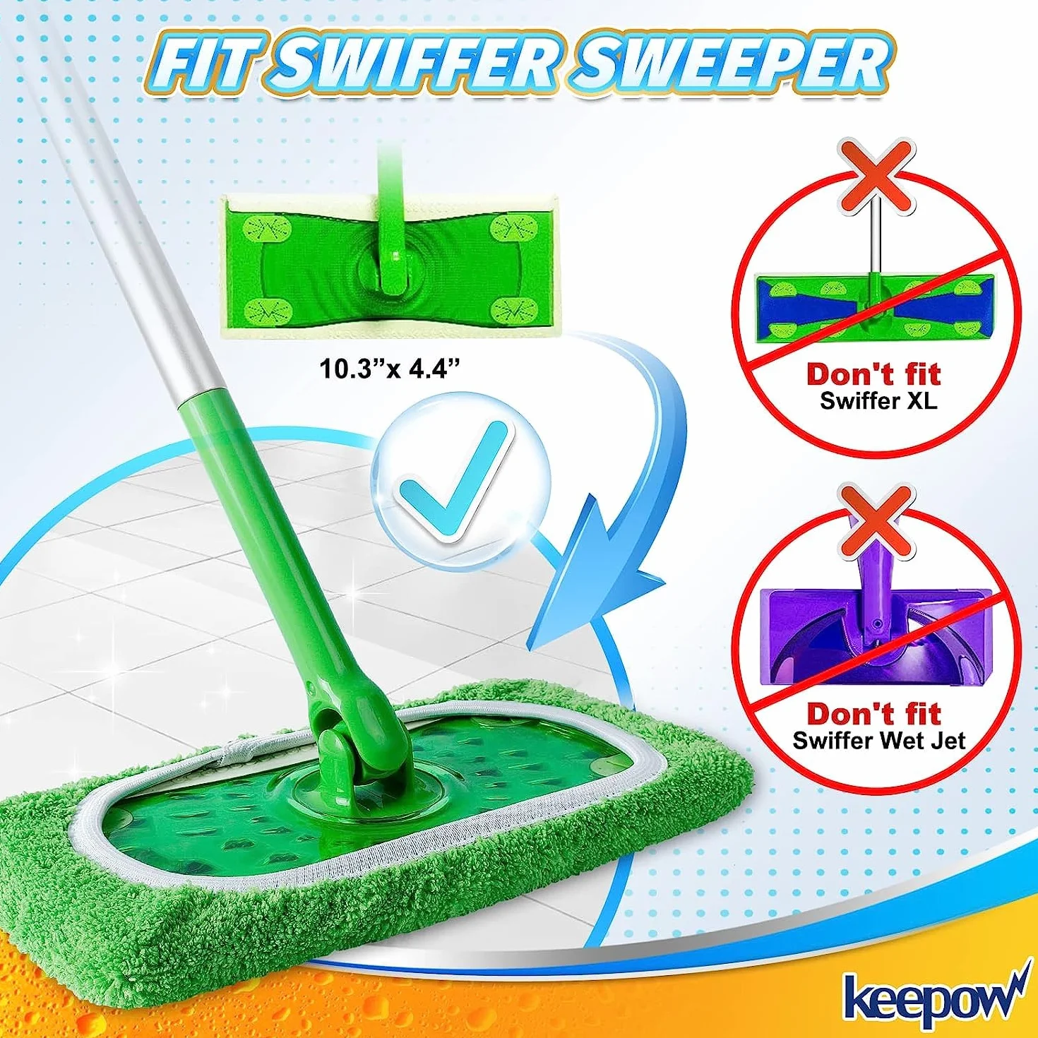 Keepow Ściereczki wielokrotnego użytku do mopa podłogowego Swiffer, podkładki wielokrotnego użytku, nadający się do prania zestaw uzupełniający z magnesem przeciwkurzowym do użytku na mokro i na | Chusteczki wielokrotnego użytku do swiffer wilgotne ściere