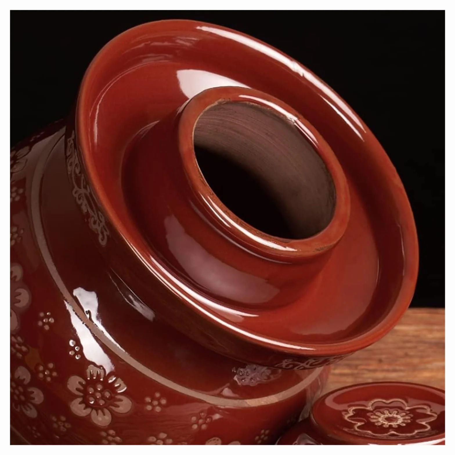 Ceramiczny słoik na ogórki z pokrywkami, duży tradycyjny chiński porcelanowy słoik na ogórki, ceramiczny garnek do fermentacji z pokrywką z uszczelką wodną (6 l)(2.5L)