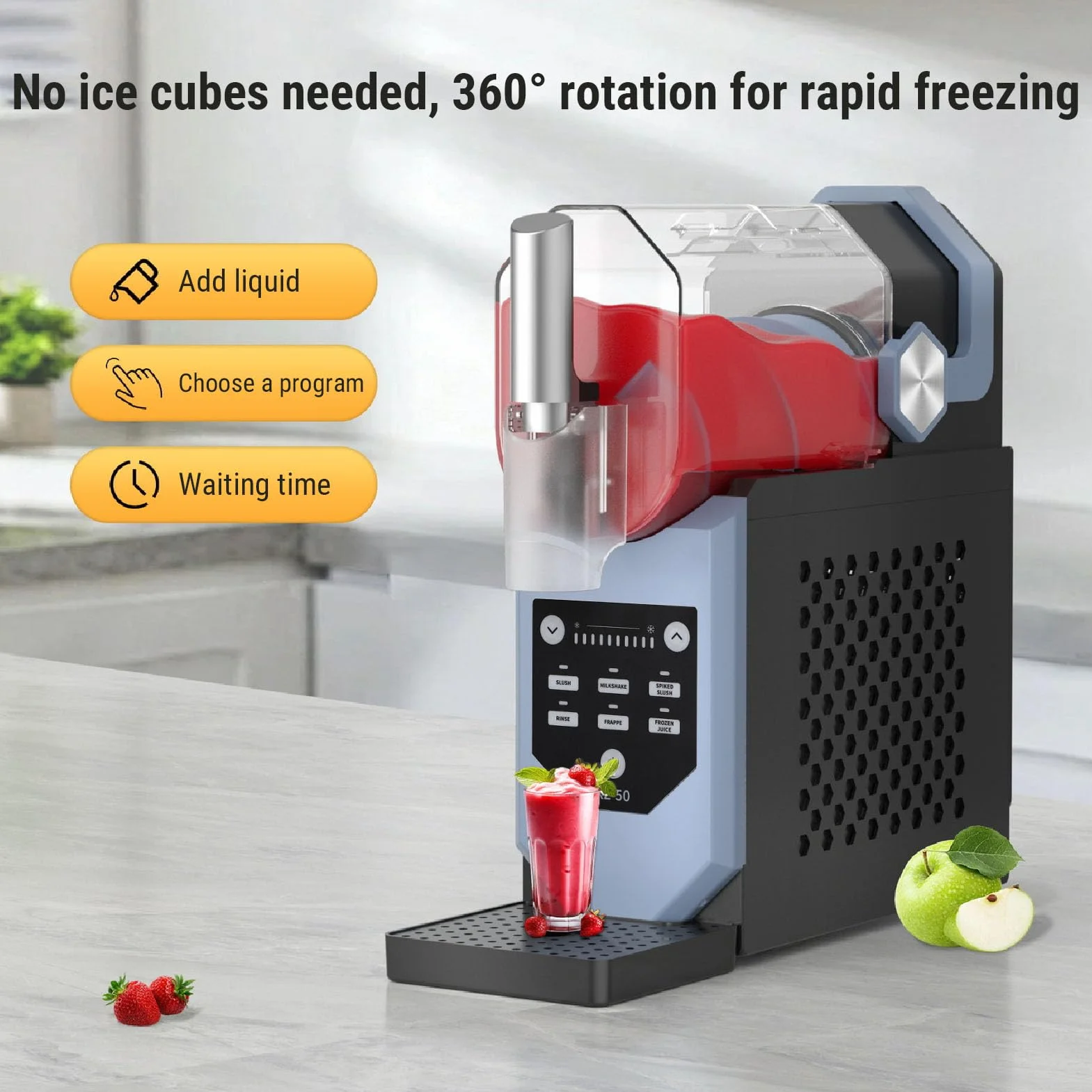 Eujgoov Maszyna do Lodów 1,8L do Mrożonego Jogurtu, Sorbetu, Slushie | 5 wstępnych trybów, technologia błyskawicznego mrożenia, cykl samooczyszczania, podwójny pojemnik, 240W, silnik prądu
