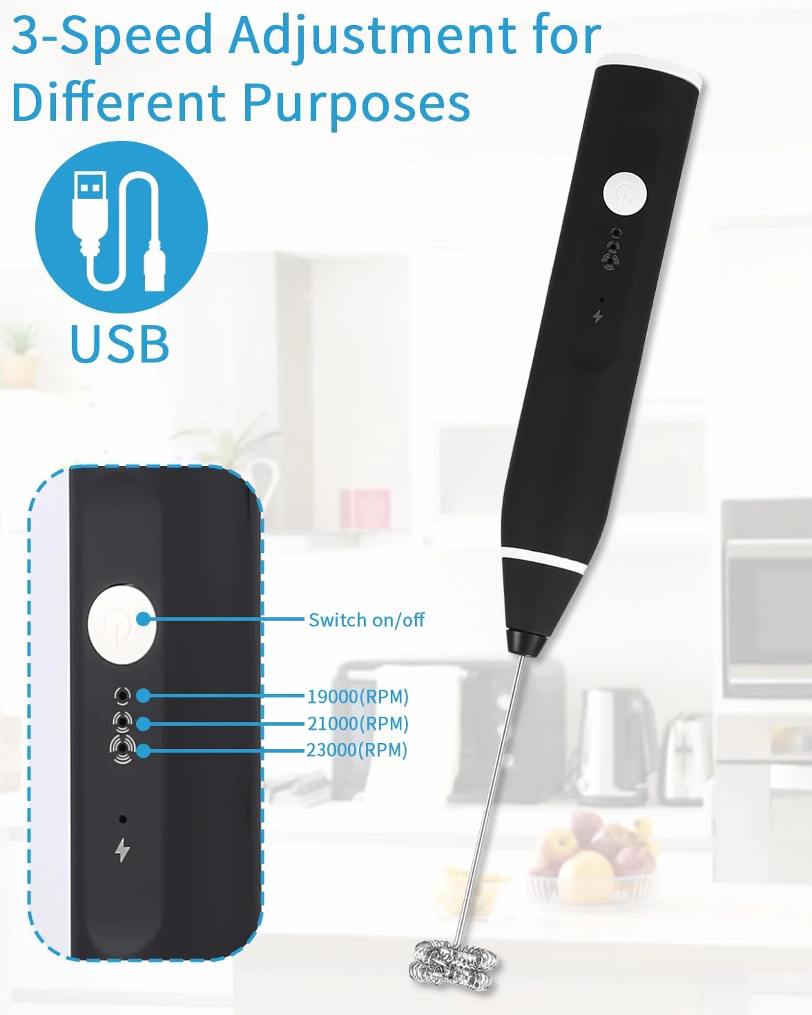 Różdżka do spieniania mleka jutyum, trzepaczka ładowana przez USB, elektryczny spieniacz do mleka, trzepaczka elektryczna, elektryczny spieniacz do mleka, spieniacz do kawy/Latte/Cappuccino/Scream/Macchiato