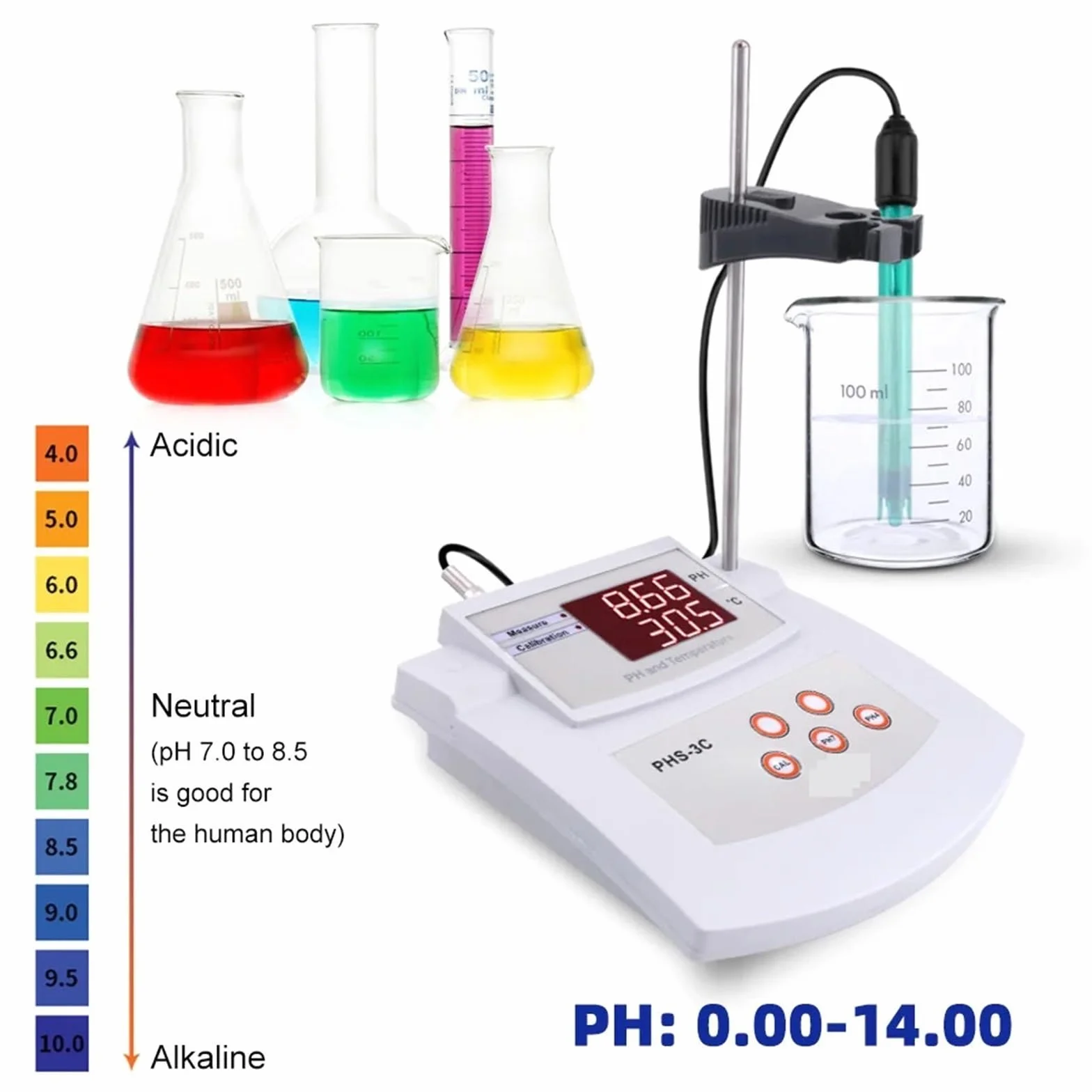 Cyfrowy miernik PH PHS-3C Dokładność 0,01 Automatyczna kalibracja Pulpit Tester temperatury/pH z analizatorem jakości wody ATC do akwariów laboratoryjnych