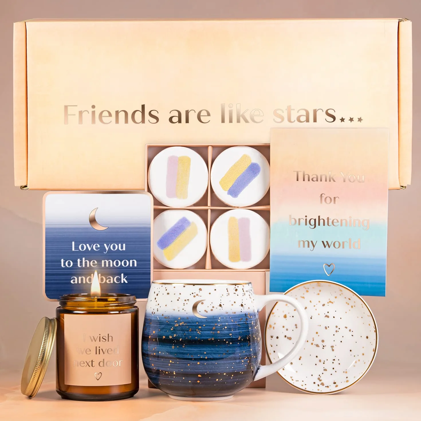 Luxe England Gifts Koszyk na prezent dla najlepszego przyjaciela – wyjątkowe prezenty urodzinowe dla najlepszej przyjaciółki dla kobiet, świetne prezenty przyjaźni na odległość, urocze prezenty