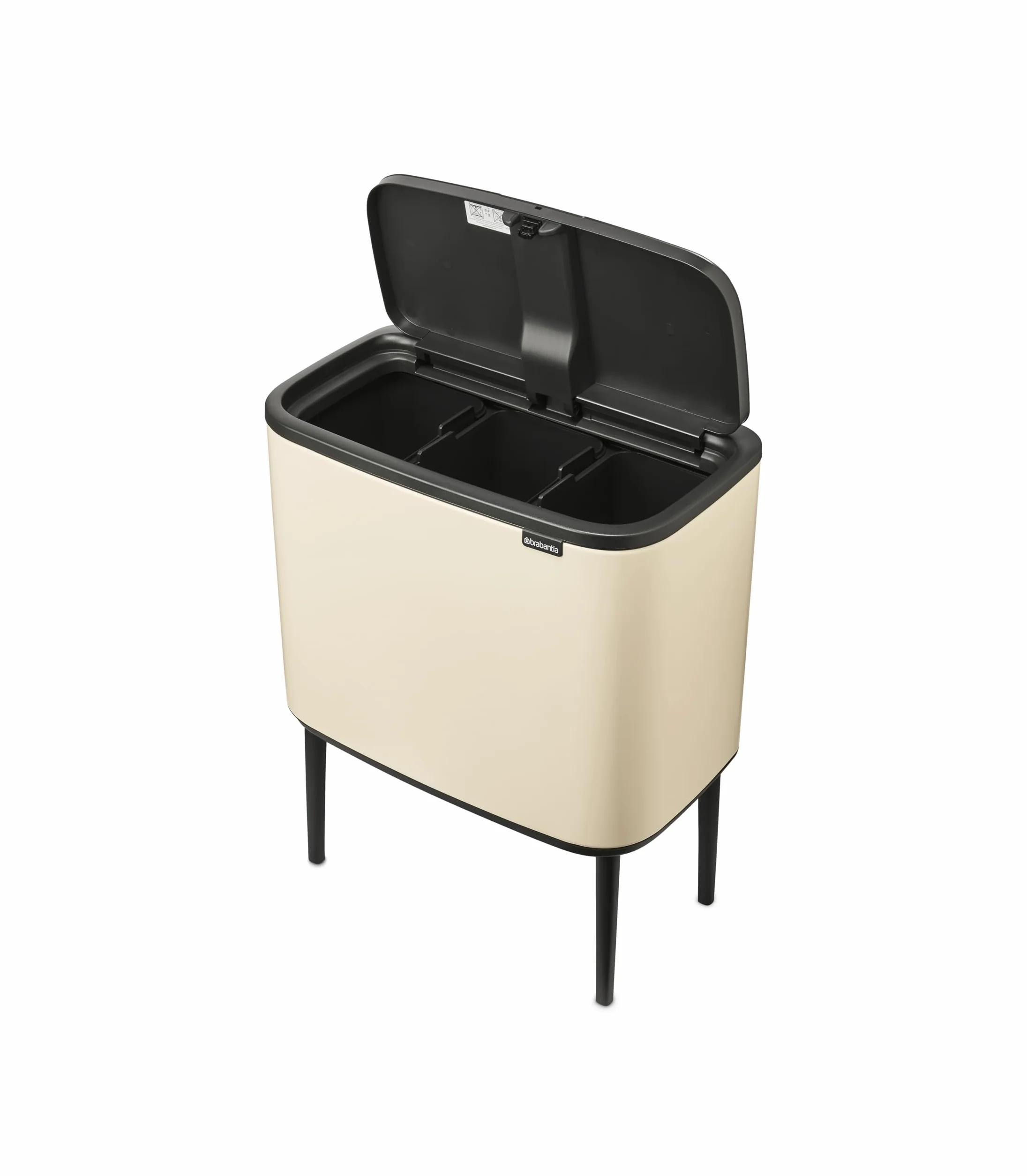 Brabantia - Bo Touch Bin 3x11L - Duży Kosz na Śmieci do Kuchni - Otwieranie Soft-Touch - 3 Komory z Wyjmowanymi Wewnętrznymi Wiadrami - Dołączone Worki na Śmieci - Soft Beige - 54 x 31 x 68 cm