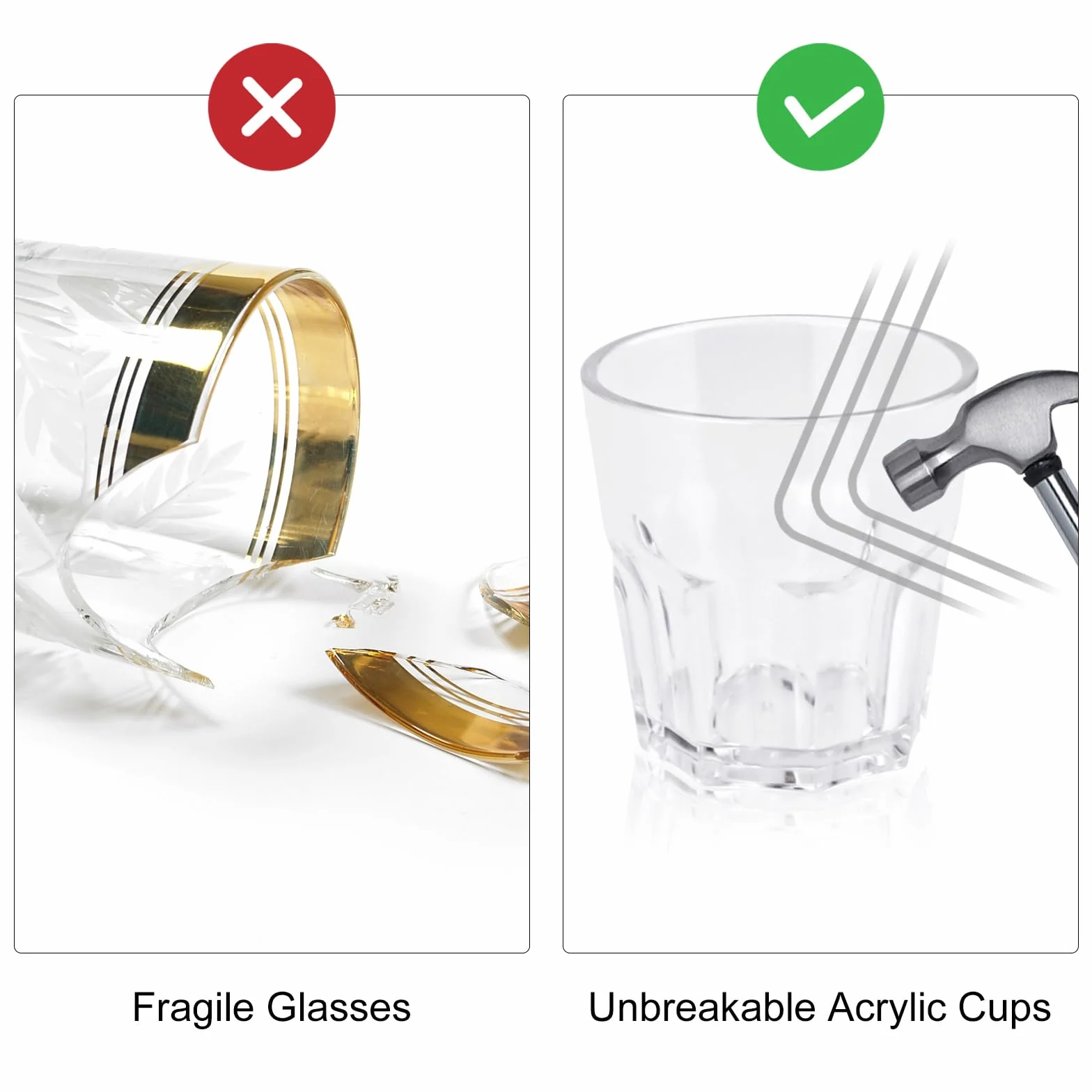 6 akrylowych szklanek do wody, 260 ml, przezroczyste kubki wielokrotnego użytku, na imprezę dla dorosłych, z możliwością układania w stos, do domu, na kemping, piknik, BBQ