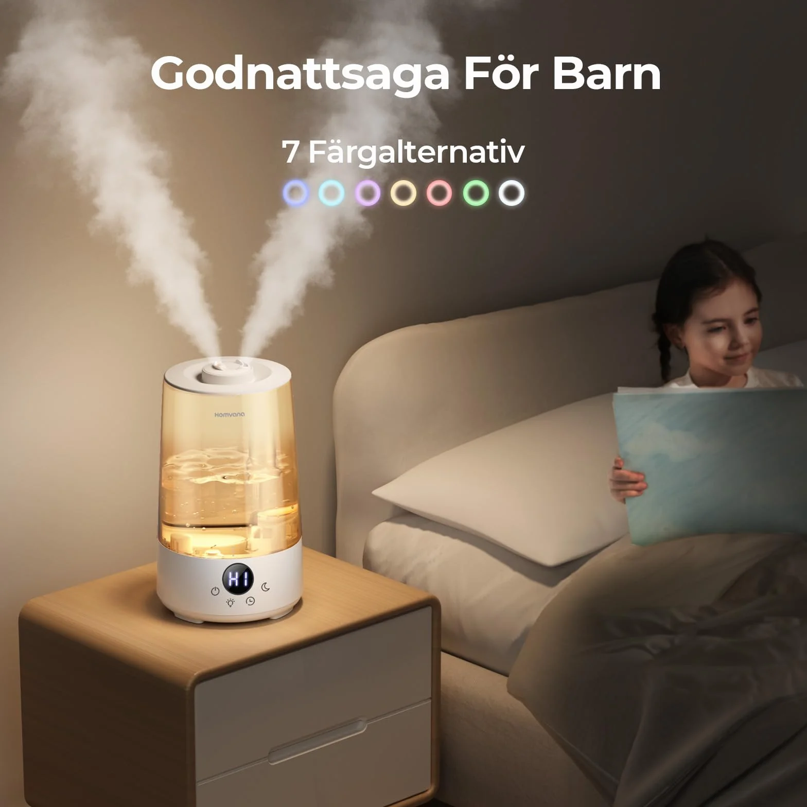 Homvana Top-Fill nawilżacz powietrza do sypialni, 3,6 l, 360 stopni, zimna mgła, 34 godziny, trwały, cichy 16 dB, mały dyfuzor olejków eterycznych