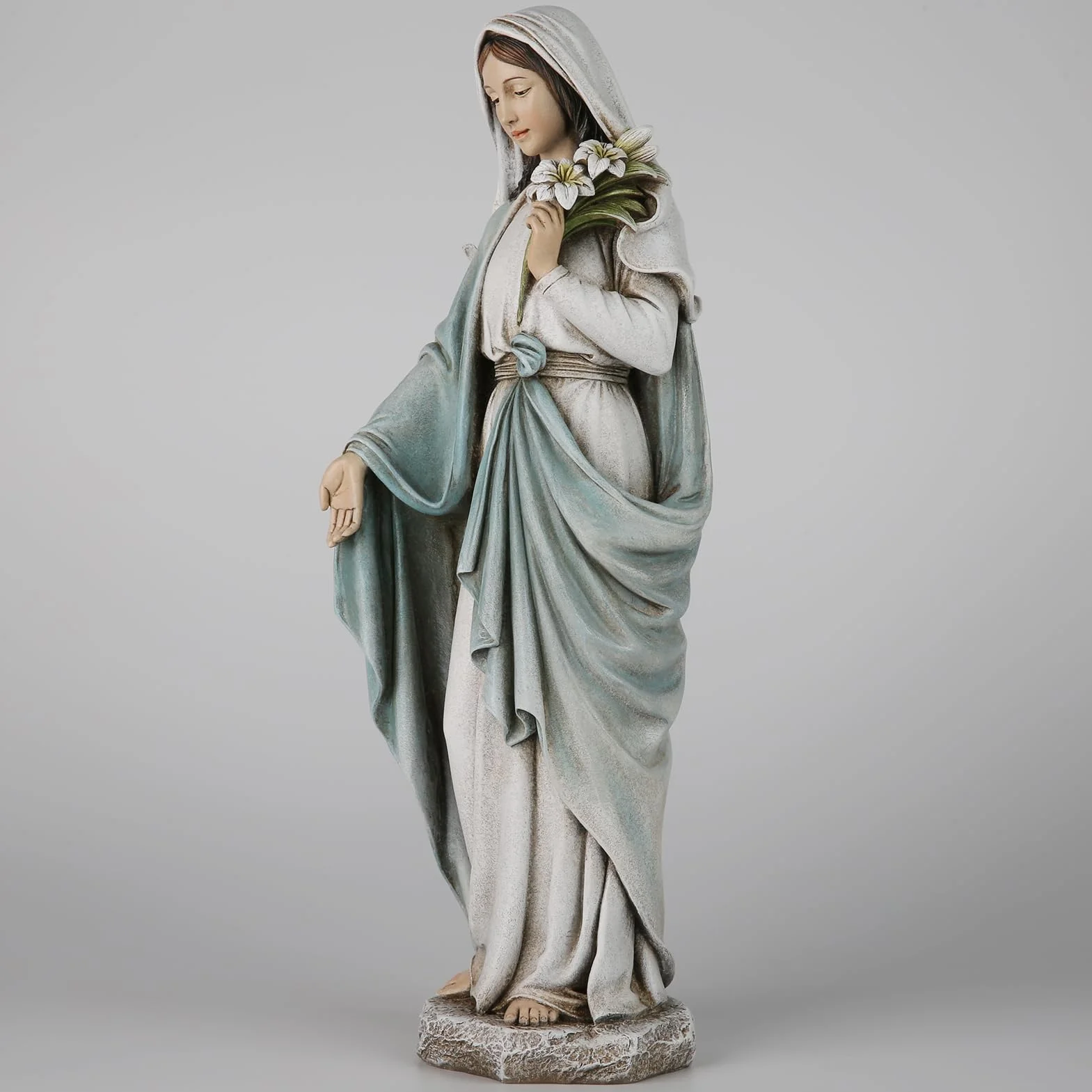 Pomnik Matki Bożej Błogosławionej Marii: statua Matki Bożej Maryi Panny, elegancka dekoracja domu, ręcznie malowana, Santa Maria z lilami, kolekcja Renaissance