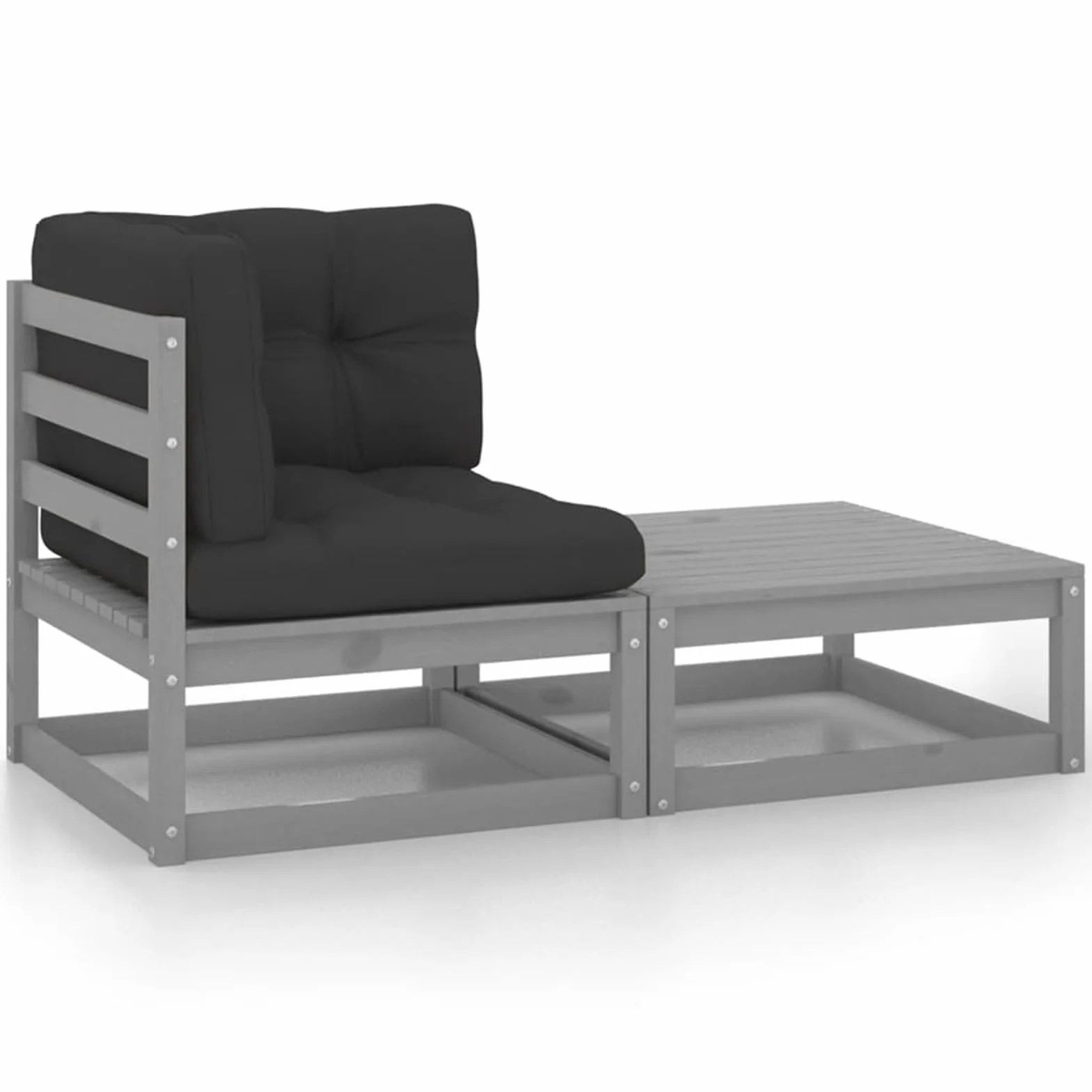 Homgoday Zestaw sofy ogrodowej 2 szt. z poduszkami z litego szarego sosny, zestaw sofy do salonu sofa rozkładana sofa, zestaw nowoczesnej sofy ogrodowej na zewnątrz, wyposażenie Model805752