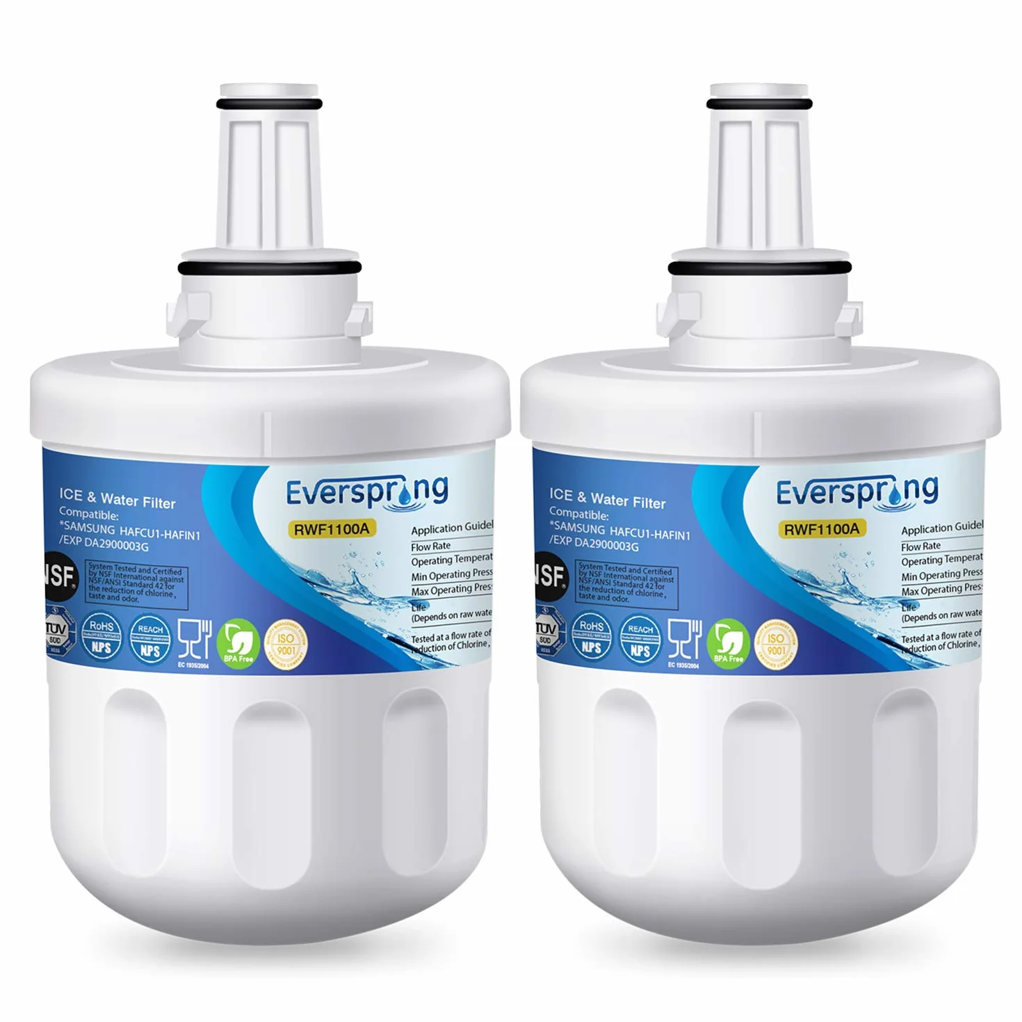 EVERSPRING Filtr wody do lodówki, Kompatybilny z Samsung DA29-00003F, DA29-00003G, Aqua Pure Plus Hafin, DA29-00003B, DA29-00003A, DA97-06317A, RFC1100A, 2 sztuki RWF1100A