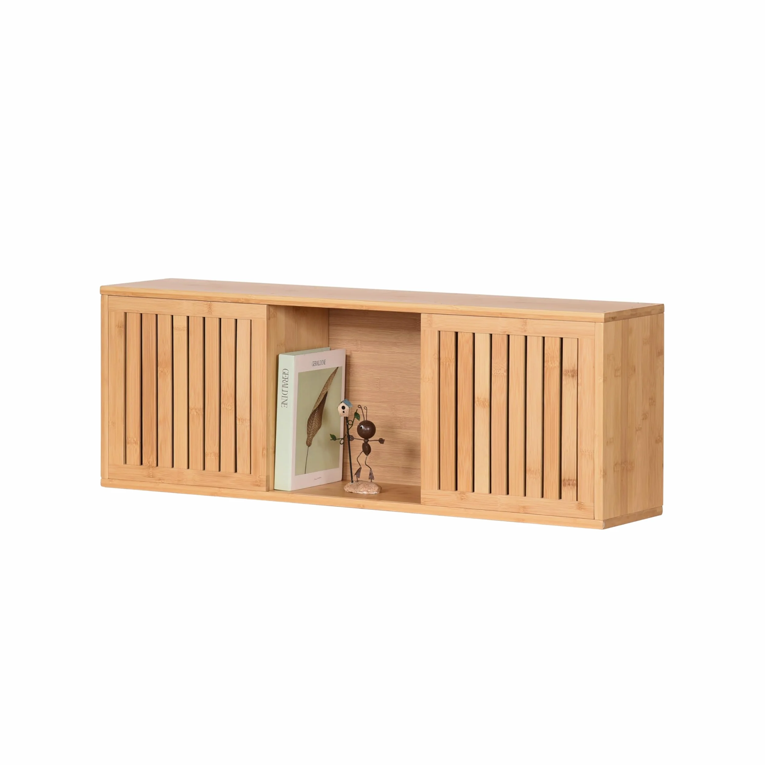 Regał wiszący z drzwiami przesuwnymi bambusowy 93x20x33 cm naturalny