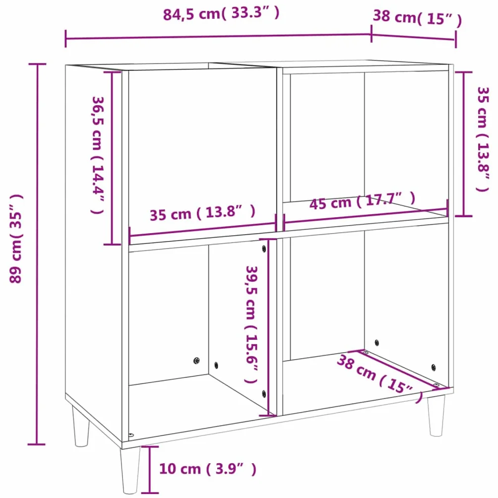 Sonoma szafka panelowa, szara, 84,5 x 38 x 89 cm, materiał drewnopochodny, winylowa szafka do przechowywania z drewnianymi nogami, na płyty gramofonowe, media, biuro, salon