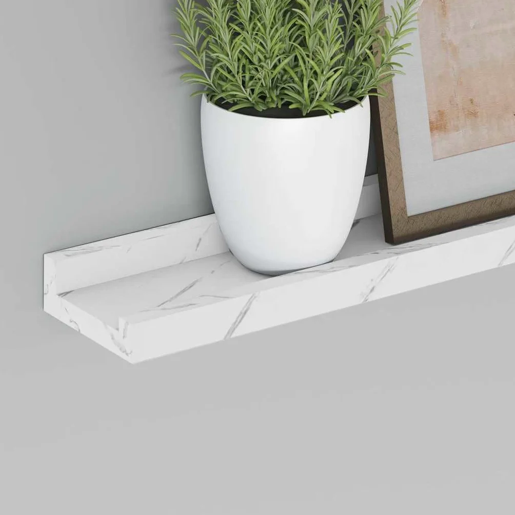 Regał ścienny, zestaw 4 sztuk, wygląd białego marmuru, 115 x 9 x 3 cm, materiał drewnopochodny, do salonu, sypialni, biura, uniwersalne regały ścienne