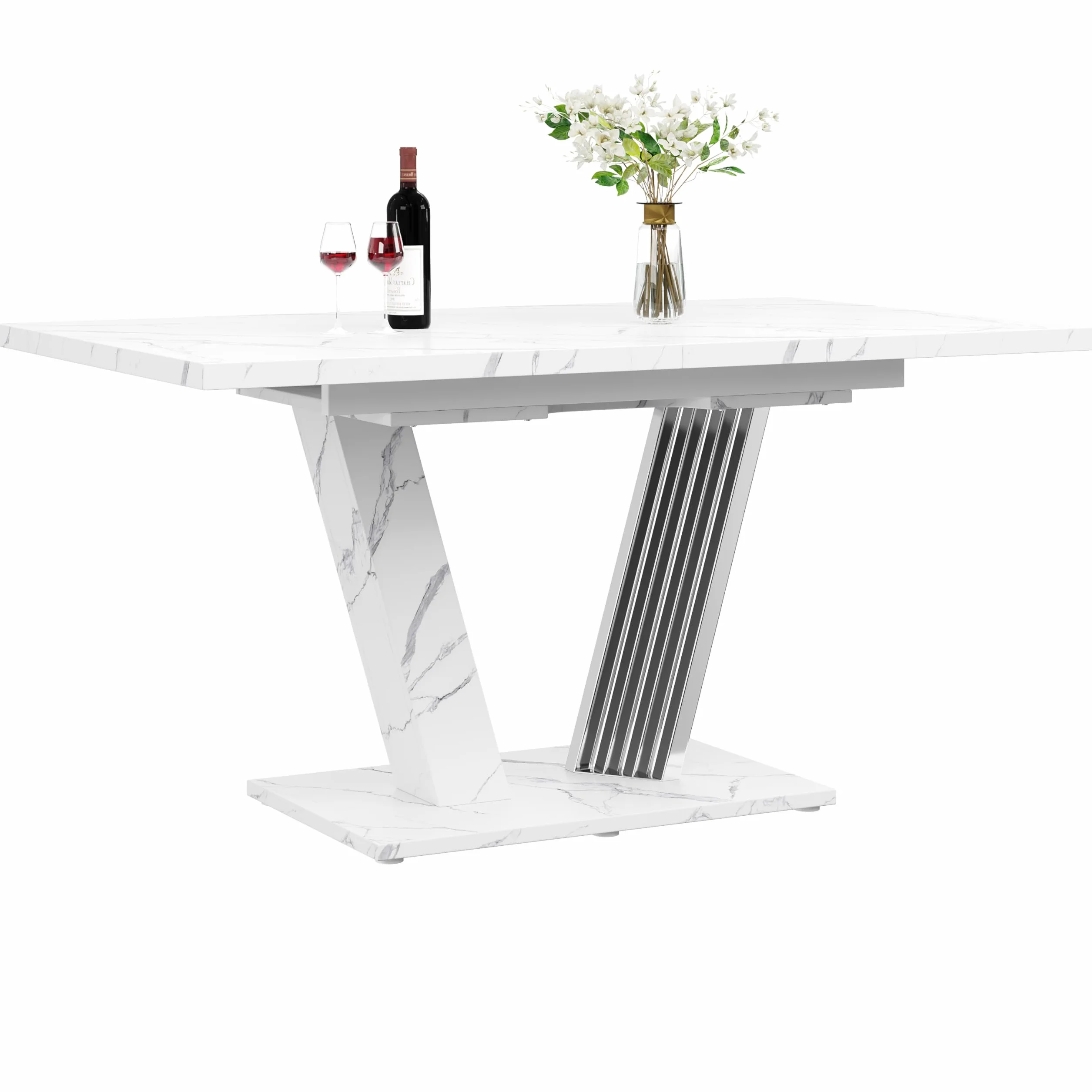 Stół wysuwany z marmurową płytą 120-160 x 80 x 76 cm – stół kuchenny z wysuwanym liściem i stelażem z motylami do kuchni i salonu