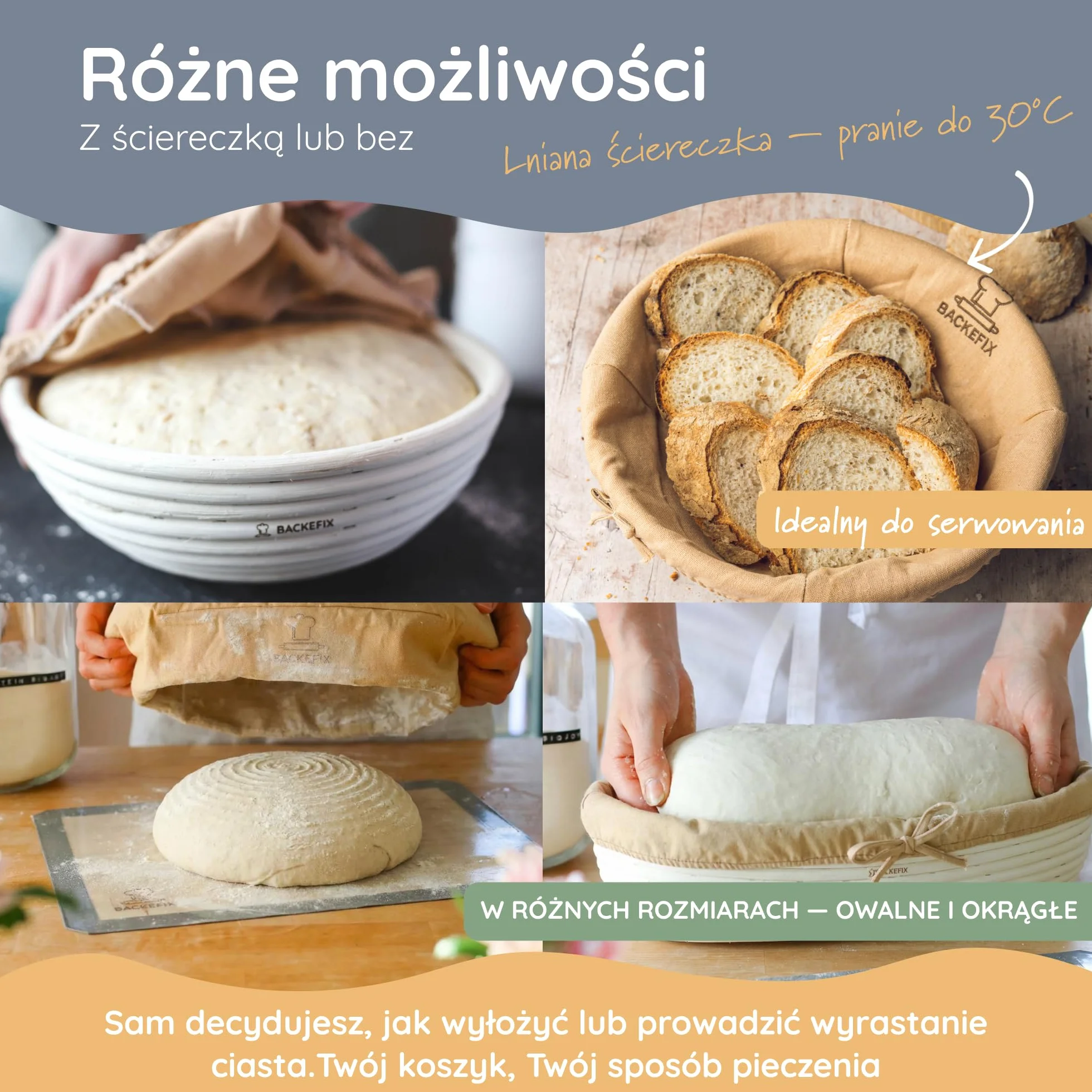 Backefix Koszyk do garowania chleba okrągły 25 cm wewnątrz mały 500 g do 1 kg chleba – zrównoważone i naturalne pieczenie chleba z koszem do garowania | koszyk do pieczenia chleba | odnawialna rura do