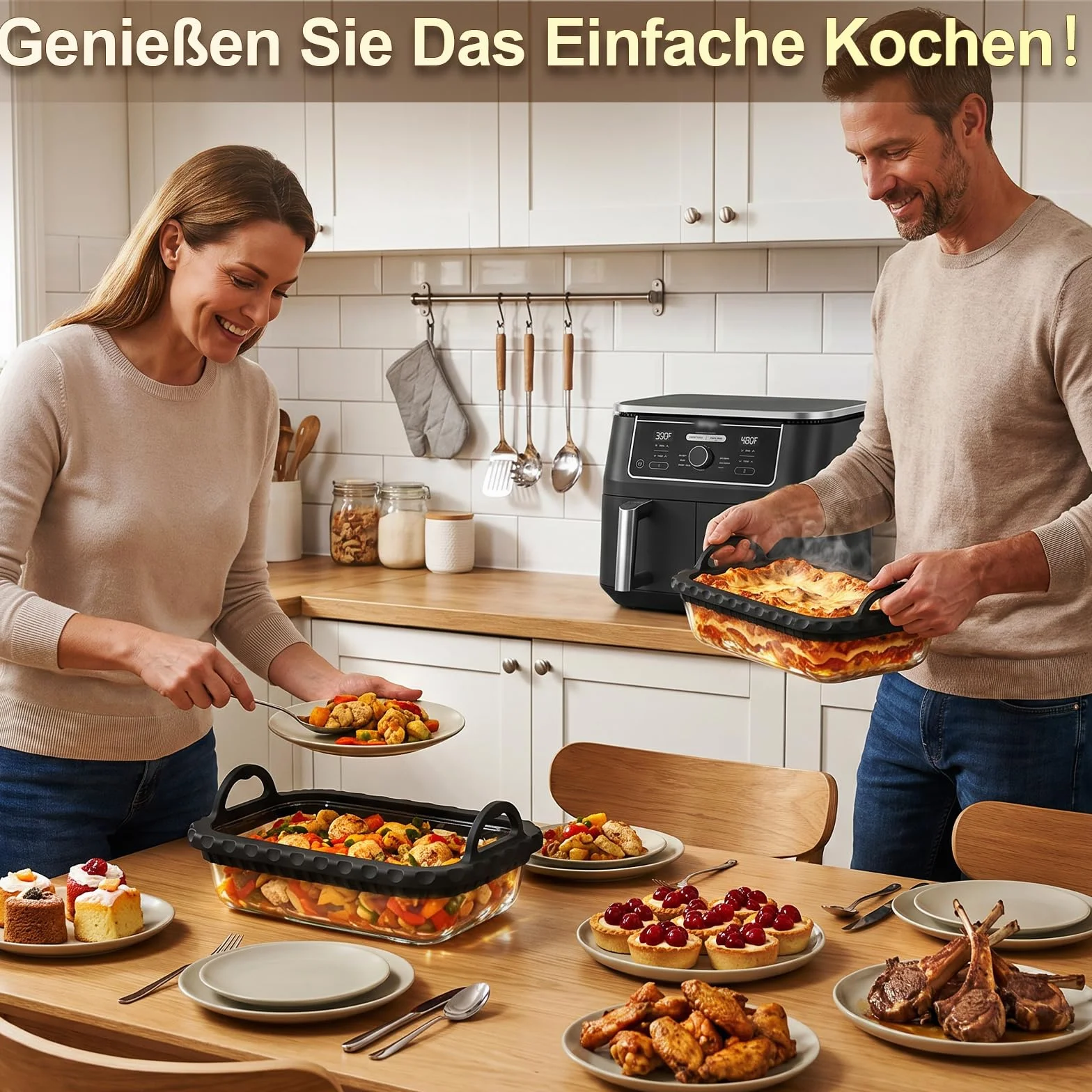 Taca ze szkła do Air Fryer, odporna na wysoką temperaturę, akcesoria do Air Fryer, szklana miska do Ninja AF500EU/AF400EU/SL400EU & COSORI 8,5L Frytkownica na gorące powietrze, nadaje się do mycia w
