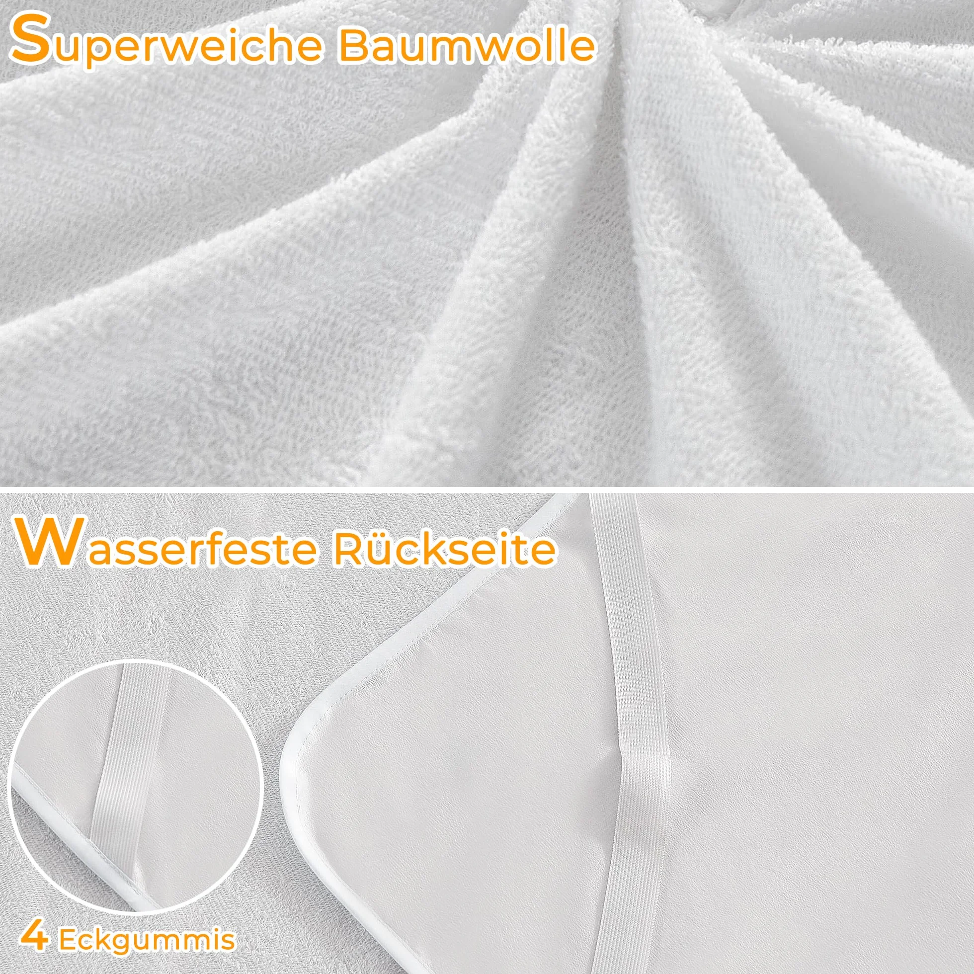 TOCOMOA Pokrowiec na materac, bawełna, wodoodporny, 160 x 200 cm, certyfikat Oeko-Tex, przy nietrzymaniu moczu, nadaje się do prania, oddychająca ochrona materaca z 4 gumkami