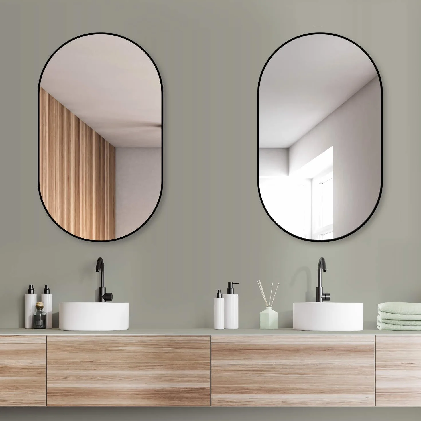 HOKO® Designerskie lustro ścienne owalne 60 x 100 cm z metalową ramą matową czarną. Możliwość montażu WYSOKIEGO i POPRZECHOWEGO Owalne lustro do łazienki, korytarza, sypialni. Lustro designerskie z