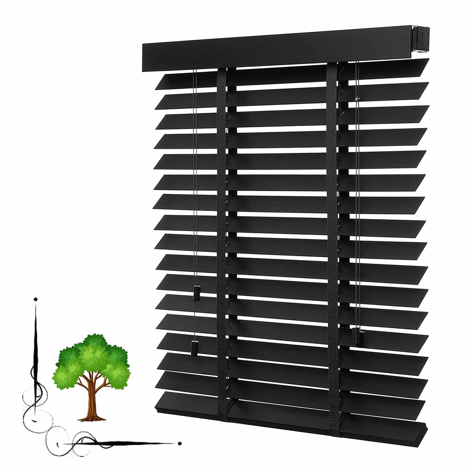 Żaluzje Czarne Z Litego Drewna, Naturalne, Zaciemniające/Ocieplające, 50-120cm, Do Okien - W×H-100x130cm/39.5x51in
