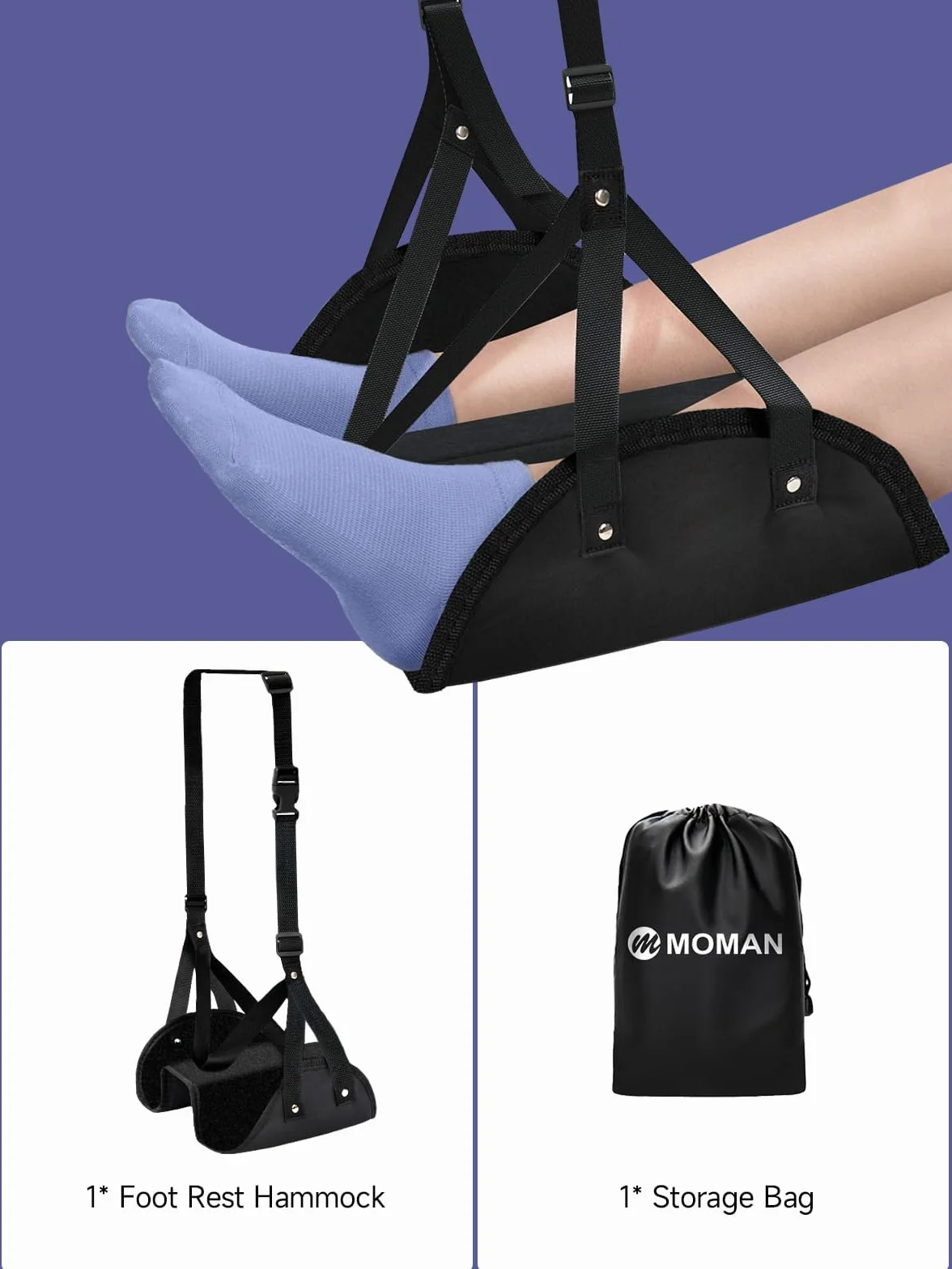 Moman Foot Rest Przenośny hamak dla dorosłych i dzieci do długiego lotu, podnóżka do samolotu i podróży samochodowych