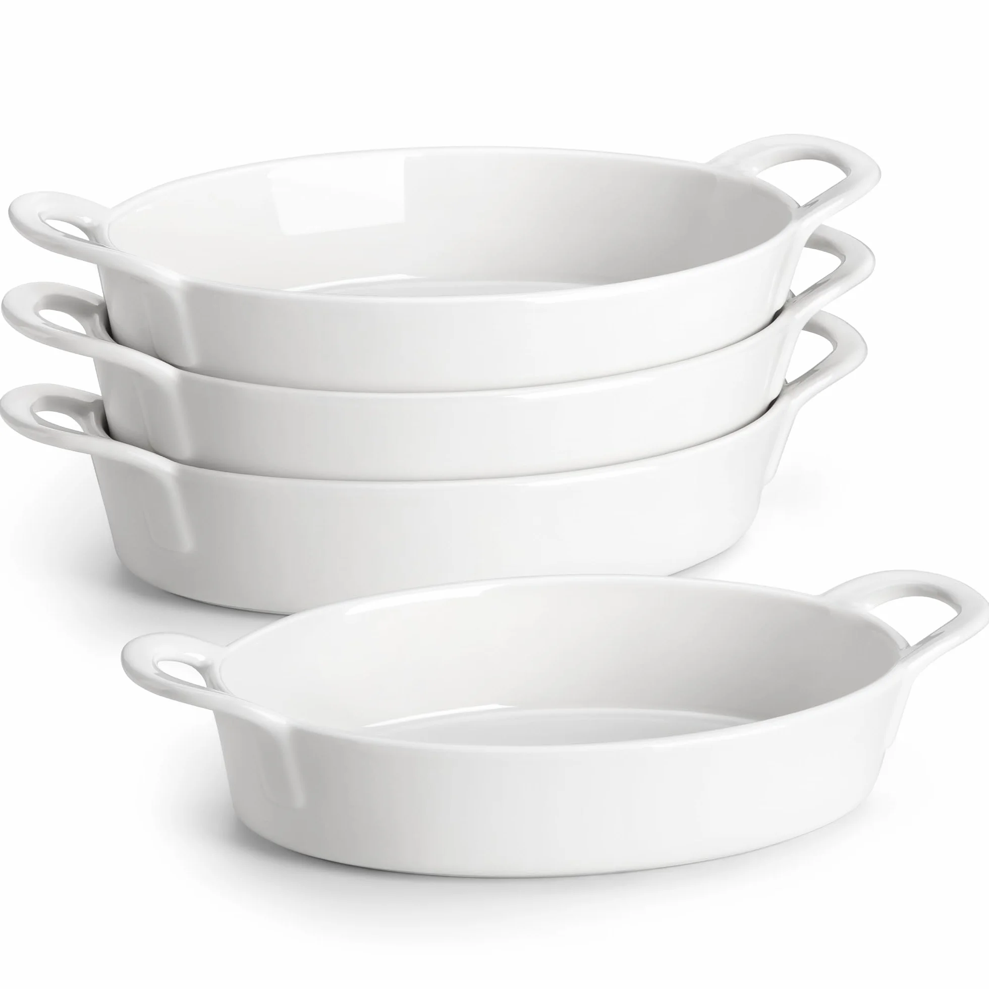 MALACASA Owalne ceramiczne naczynia do pieczenia w piekarniku, idealne do lasagne, placka pasterskiego i więcej - małe naczynie do ciasta, zestaw 4 sztuk, 22 uncje, białe, bezpieczne do piekarnika