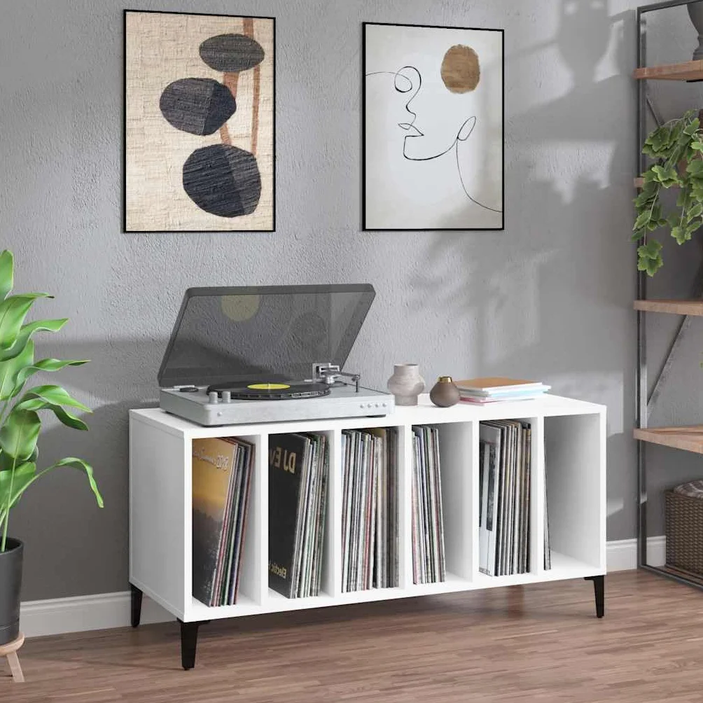 vidaXL Szafka na płyty, biała, 100x38x48 cm, materiał drewnopochodny, szafka na płyty winylowe, szafka, szafka boczna, mebel na płyty winylowe, komoda