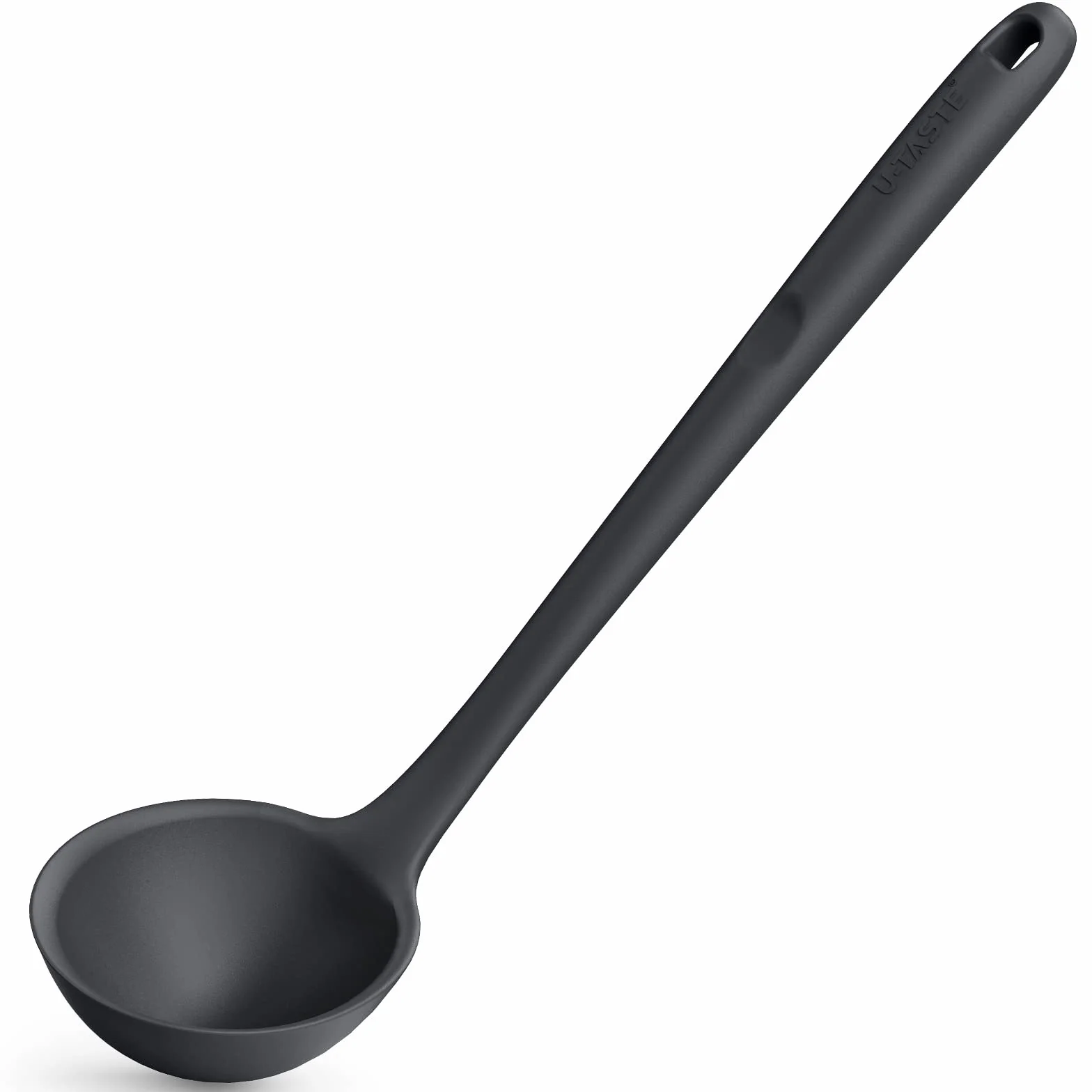 34 cm silikonowa chochla do zupy: U-Taste 315℃ Odporna na ciepło, nieprzywierająca, bezszwowa guma Duża kuchnia Głęboka łyżka do serwowania z antypoślizgową, solidną, długą rączką (Czarny)