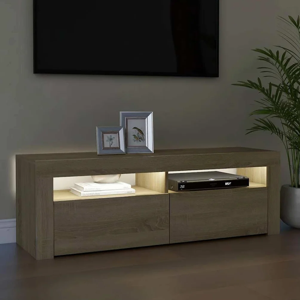 Generic Szafka Pod Telewizor z Oświetleniem LED, Nowoczesny Stojak Pod Telewizor RGB z USB, Modny Zestaw HiFi z dużą ilością Miejsca na DVD, konsolę do Gier i Urządzenie do (Dąb Sonoma)
